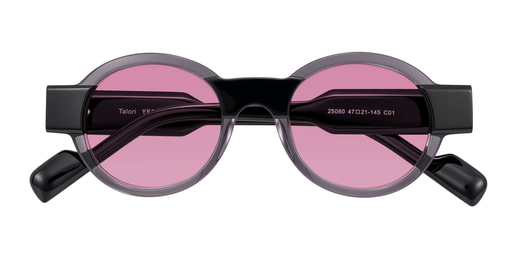 Folded Front of Talori in Transparent Gray/Black with Medium Wine Tinted Lenses
