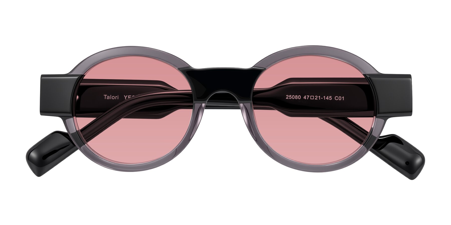 Folded Front of Talori in Transparent Gray/Black with Medium Garnet Tinted Lenses