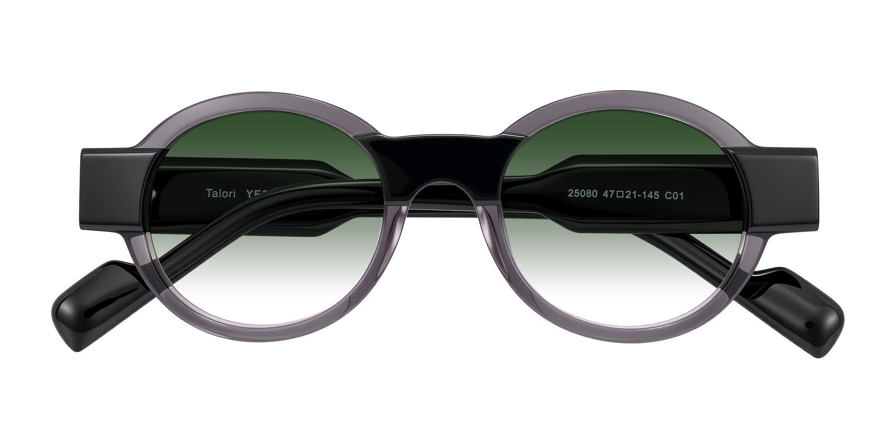 Folded Front of Talori in Transparent Gray/Black with Green Gradient Lenses