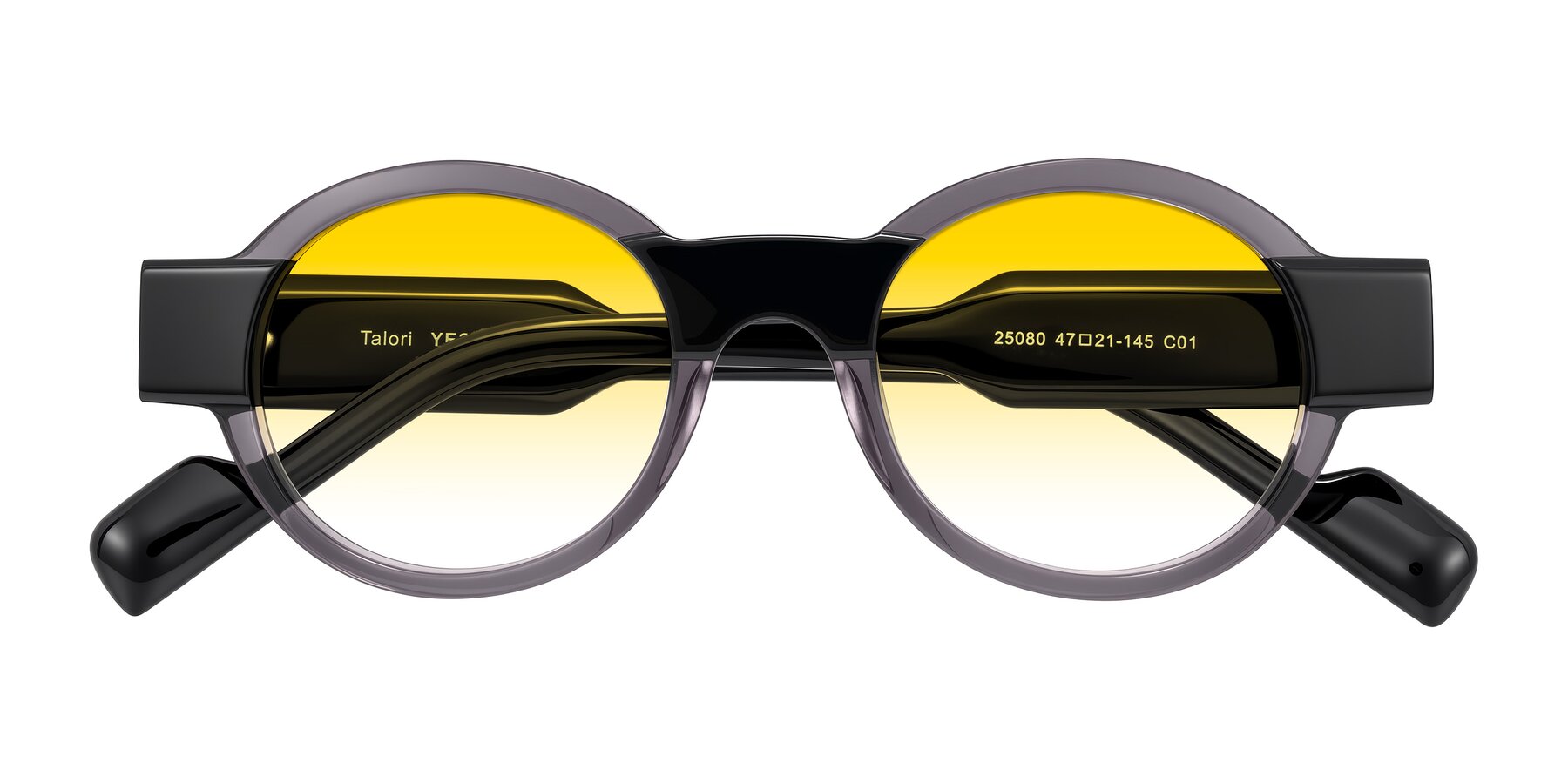 Folded Front of Talori in Transparent Gray/Black with Yellow Gradient Lenses