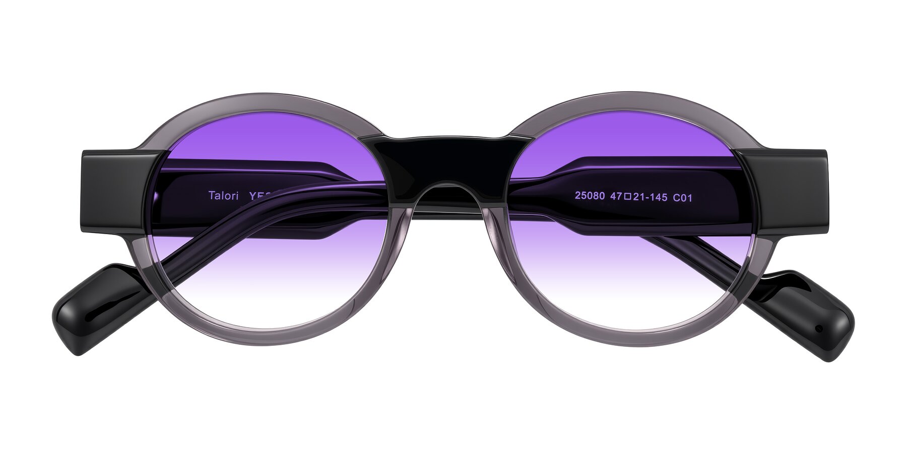 Folded Front of Talori in Transparent Gray/Black with Purple Gradient Lenses