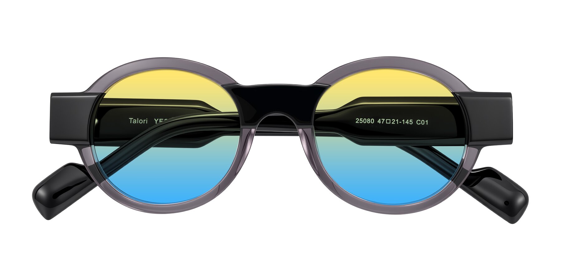 Folded Front of Talori in Transparent Gray/Black with Yellow / Blue Gradient Lenses