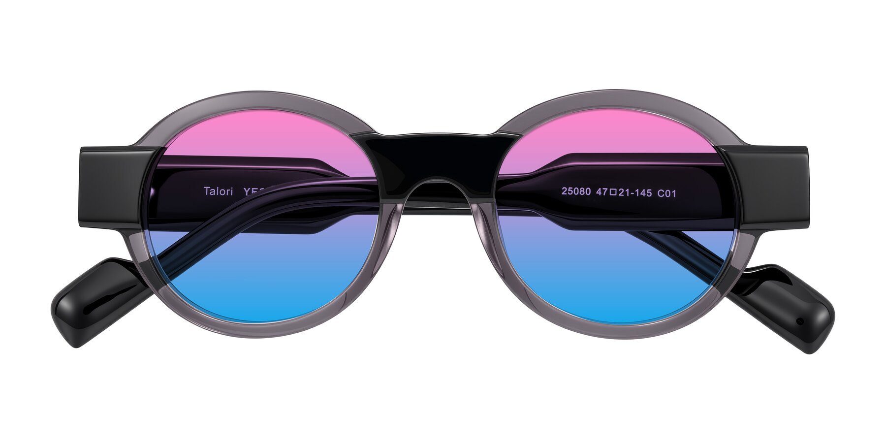 Folded Front of Talori in Transparent Gray/Black with Pink / Blue Gradient Lenses