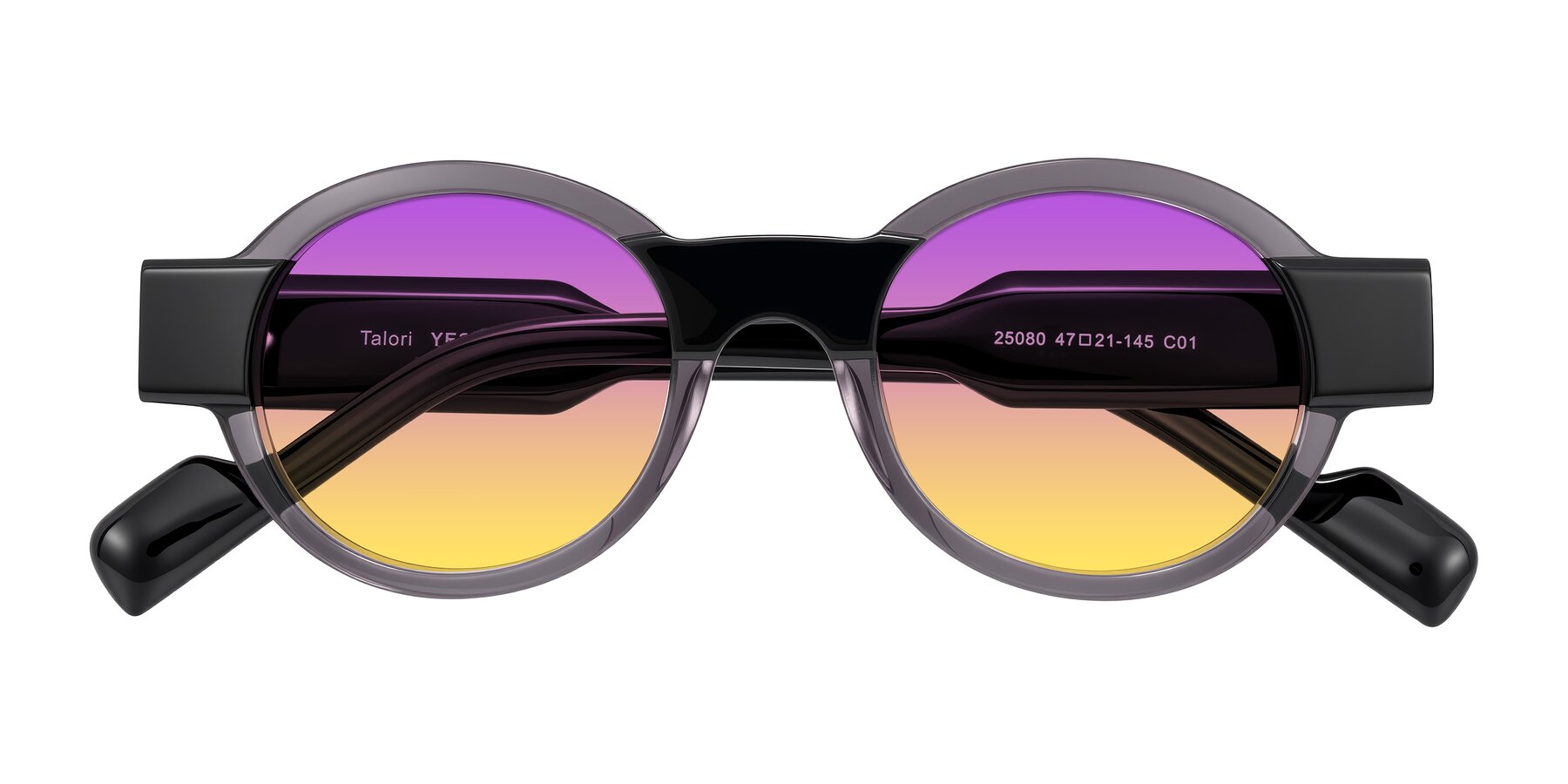 Folded Front of Talori in Transparent Gray/Black with Purple / Yellow Gradient Lenses