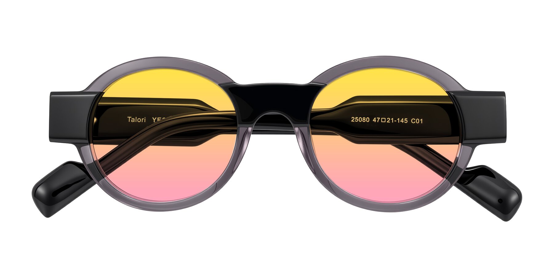 Folded Front of Talori in Transparent Gray/Black with Yellow / Pink Gradient Lenses