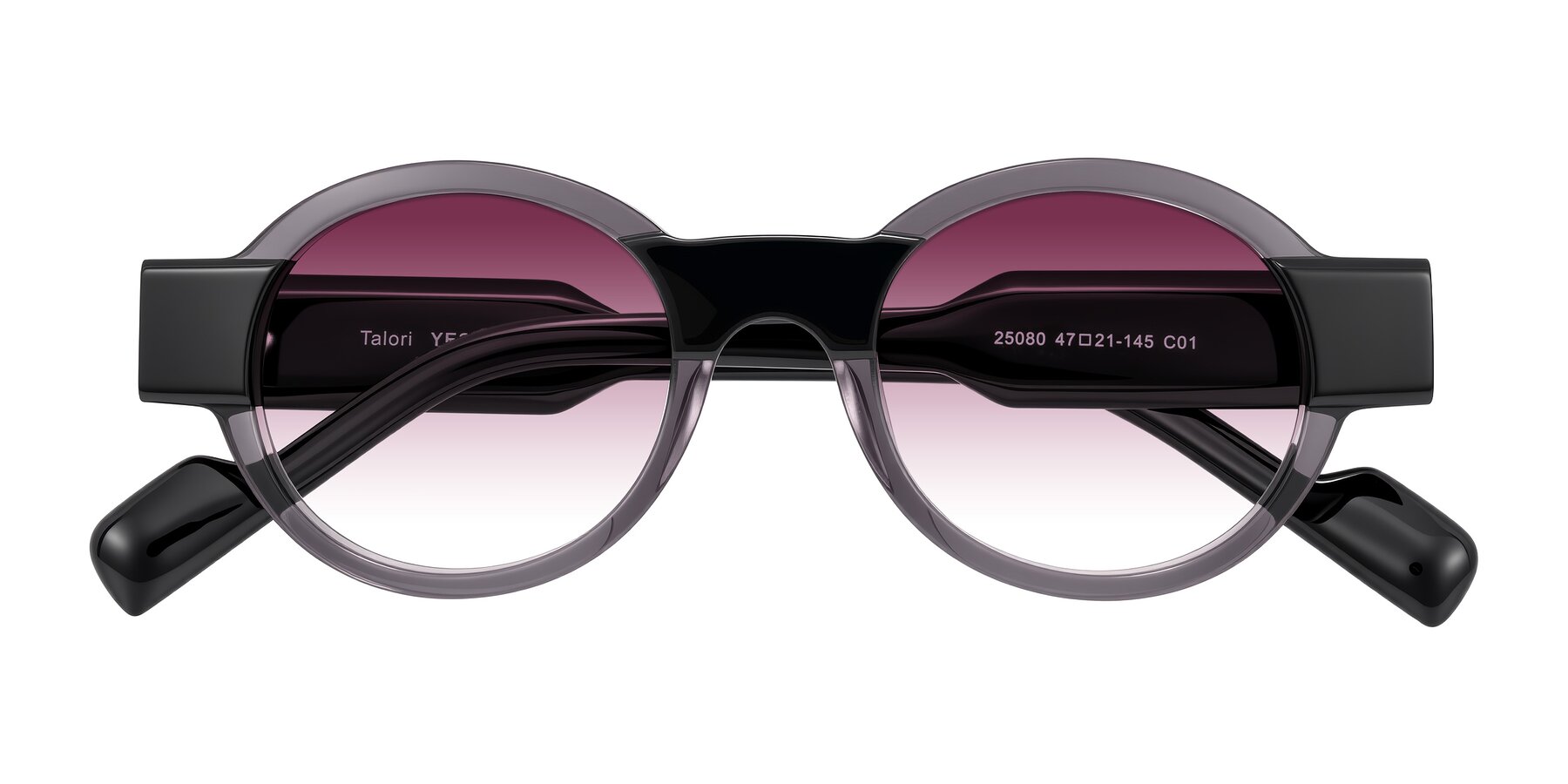 Folded Front of Talori in Transparent Gray/Black with Wine Gradient Lenses