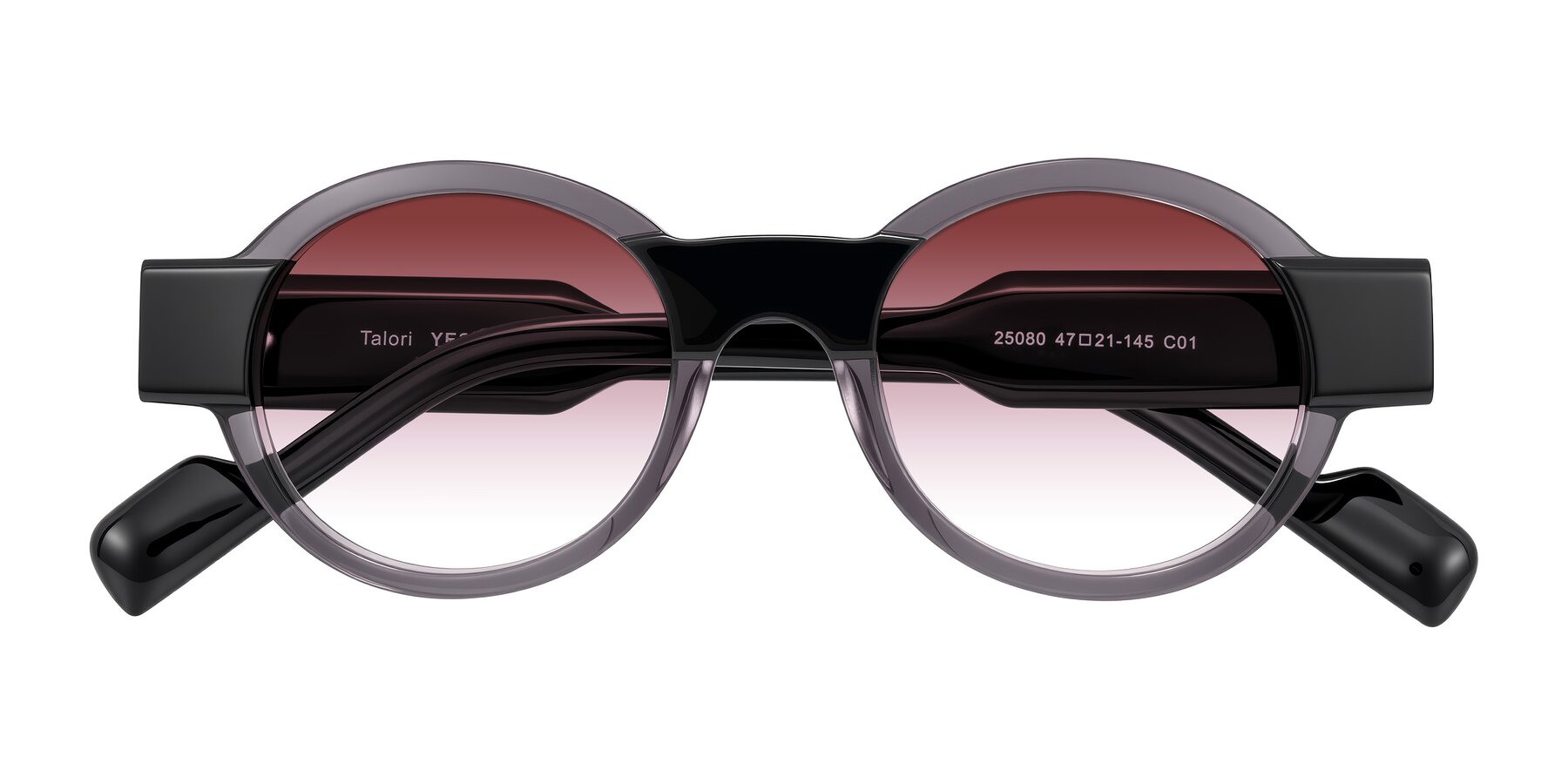 Folded Front of Talori in Transparent Gray/Black with Garnet Gradient Lenses