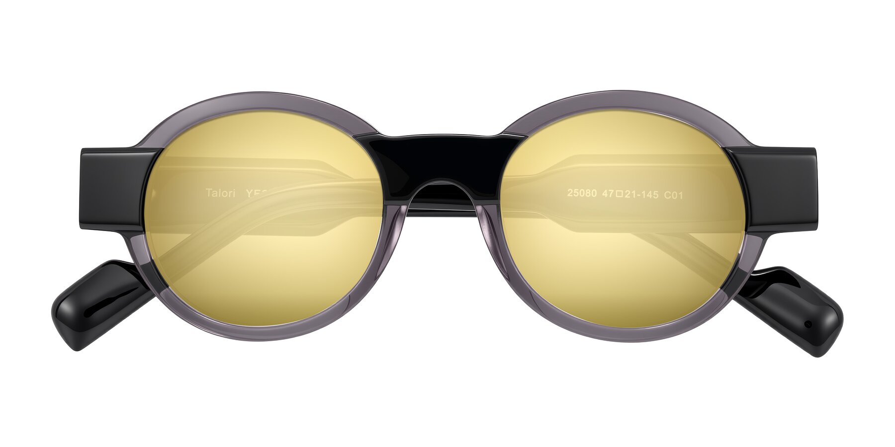 Folded Front of Talori in Transparent Gray/Black with Gold Mirrored Lenses