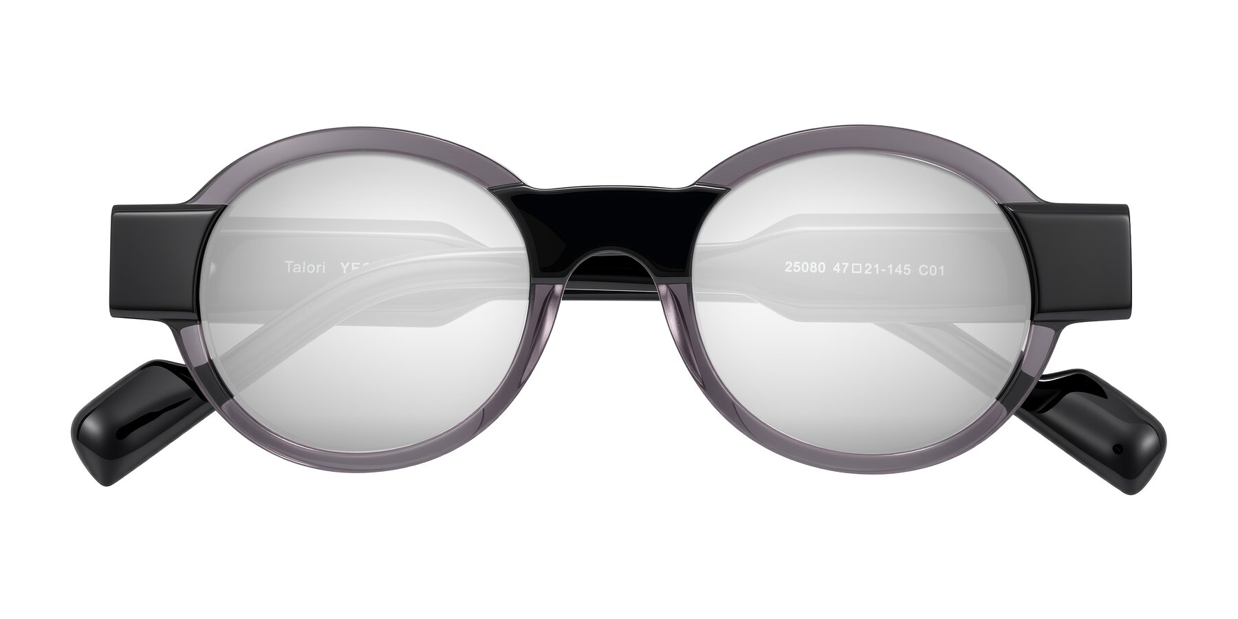 Folded Front of Talori in Transparent Gray/Black with Silver Mirrored Lenses