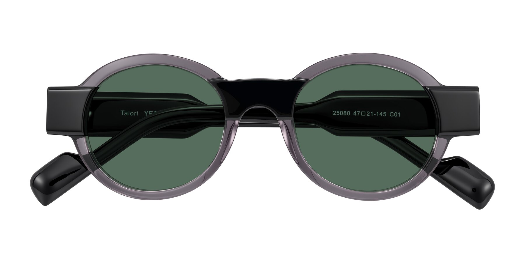Folded Front of Talori in Transparent Gray/Black with Green Polarized Lenses