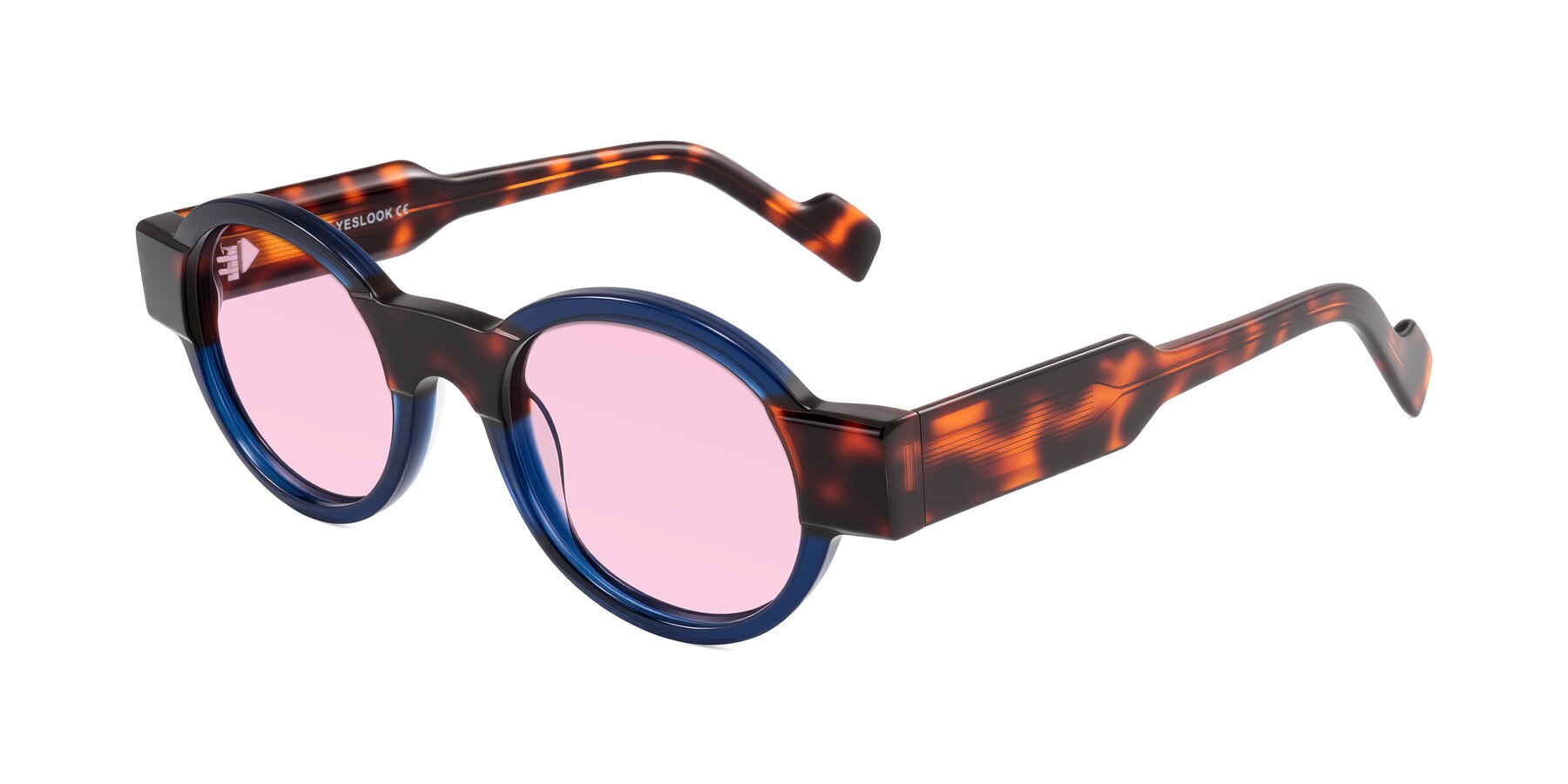 Angle of Talori in Transparent Blue/Tortoise with Light Pink Tinted Lenses