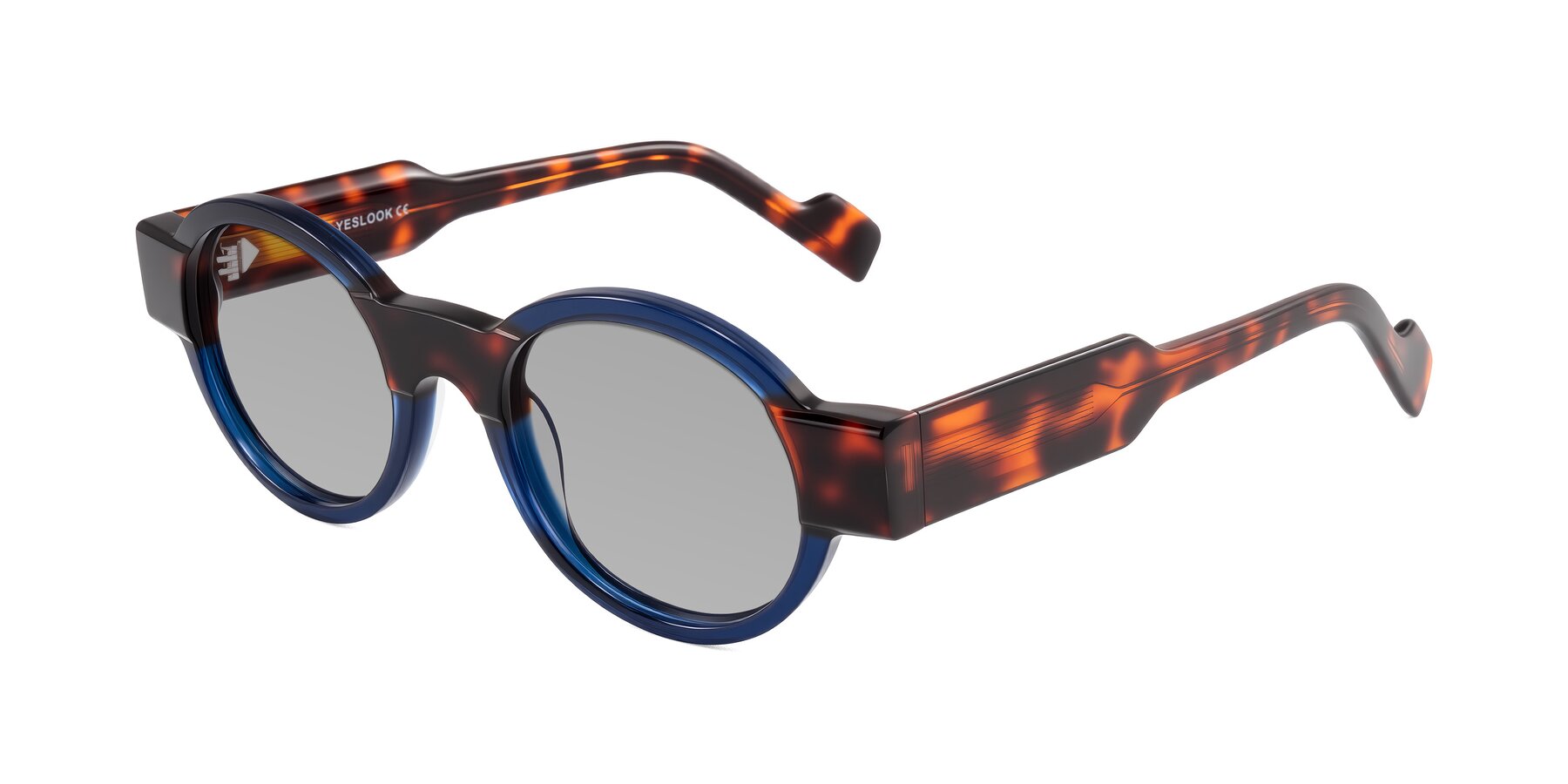 Angle of Talori in Transparent Blue/Tortoise with Light Gray Tinted Lenses