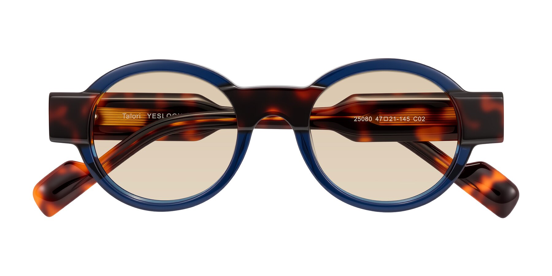 Folded Front of Talori in Transparent Blue/Tortoise with Light Brown Tinted Lenses