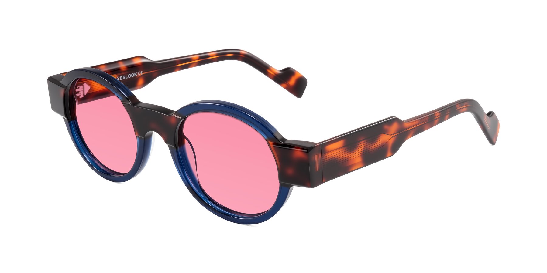 Angle of Talori in Transparent Blue/Tortoise with Pink Tinted Lenses