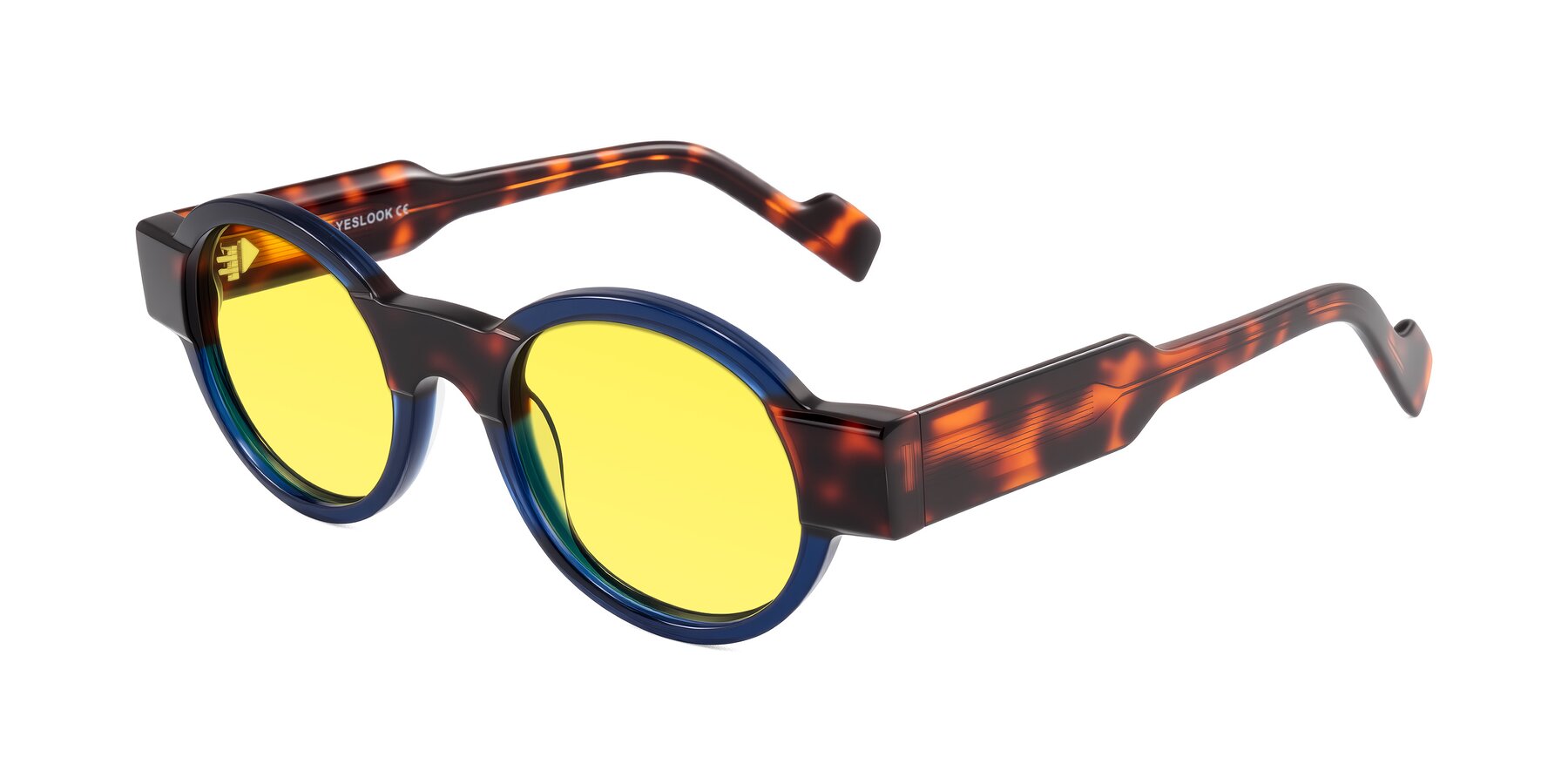 Angle of Talori in Transparent Blue/Tortoise with Medium Yellow Tinted Lenses