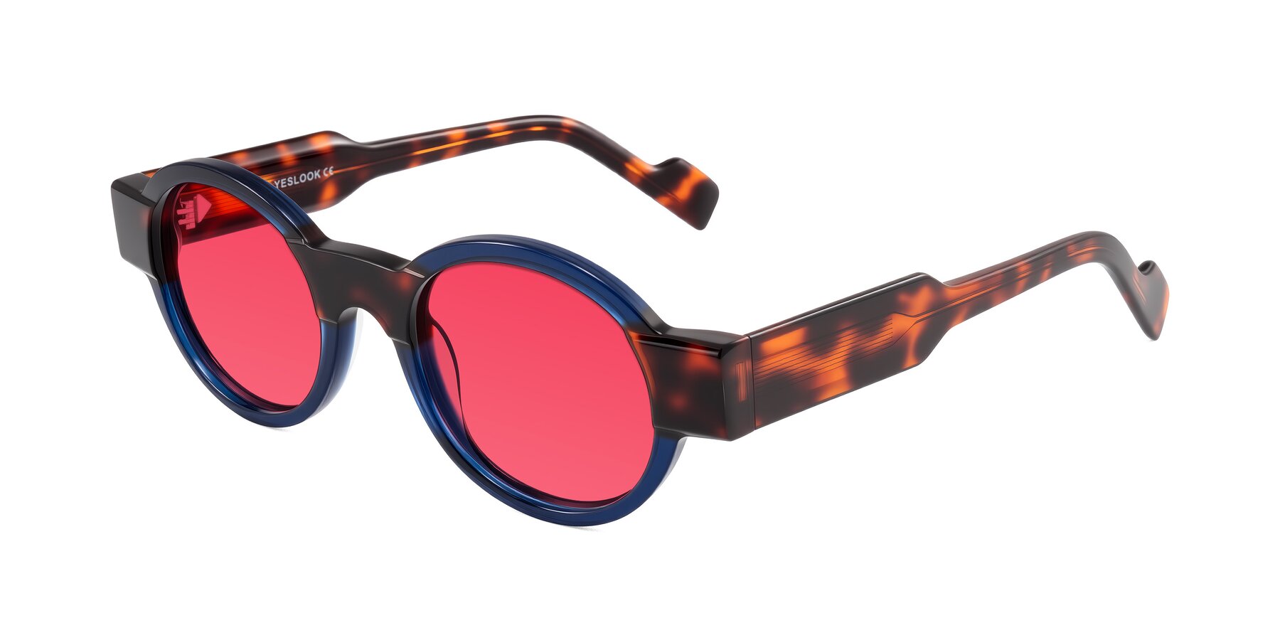 Angle of Talori in Transparent Blue/Tortoise with Red Tinted Lenses