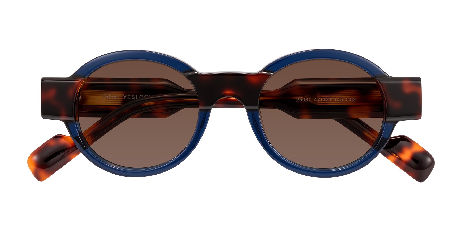 Folded Front of Talori in Transparent Blue/Tortoise with Brown Tinted Lenses
