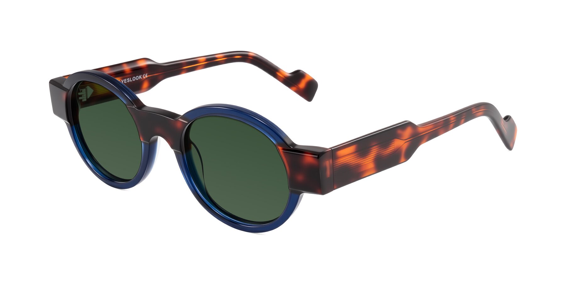 Angle of Talori in Transparent Blue/Tortoise with Green Tinted Lenses