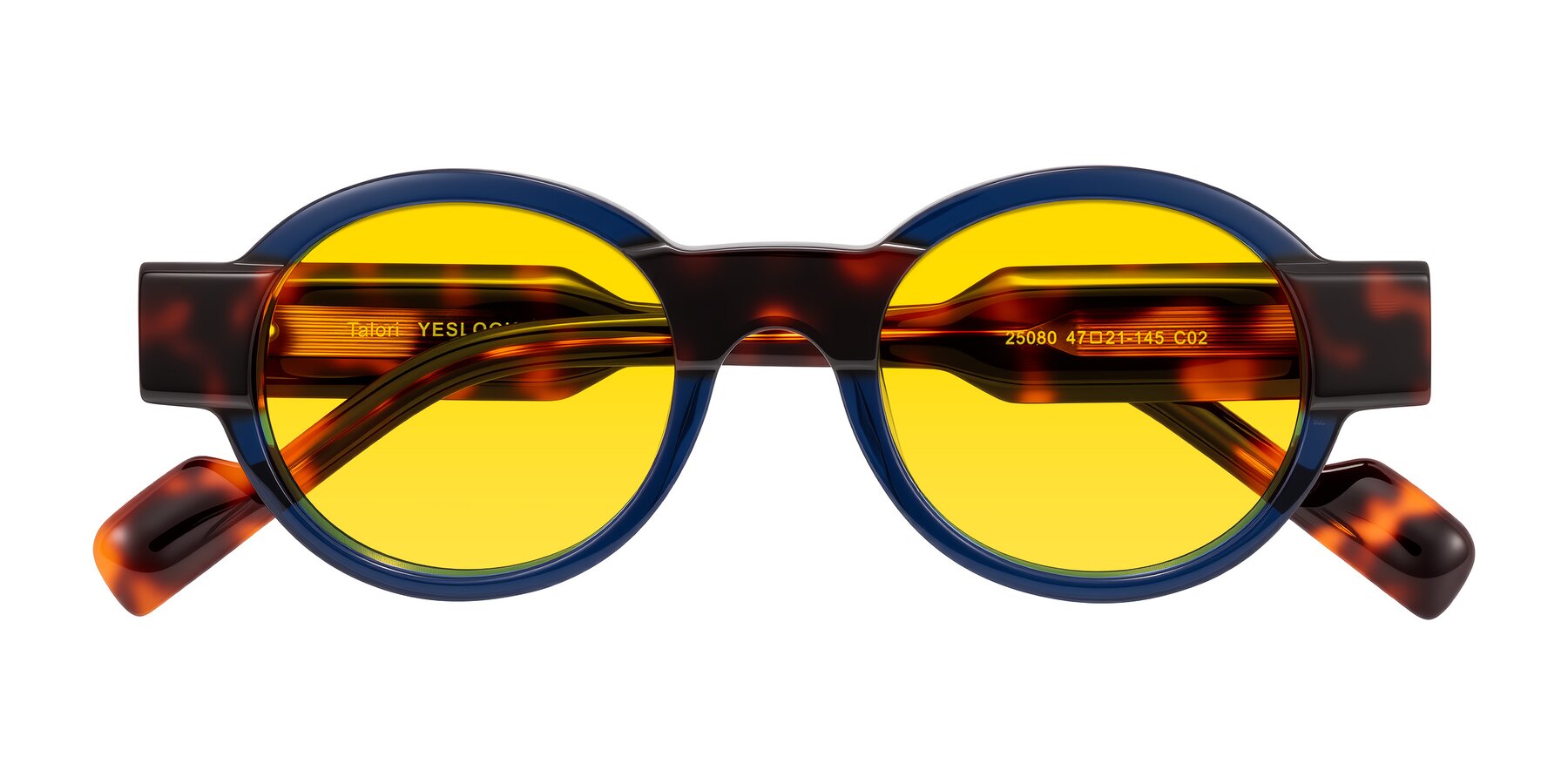 Folded Front of Talori in Transparent Blue/Tortoise with Yellow Tinted Lenses