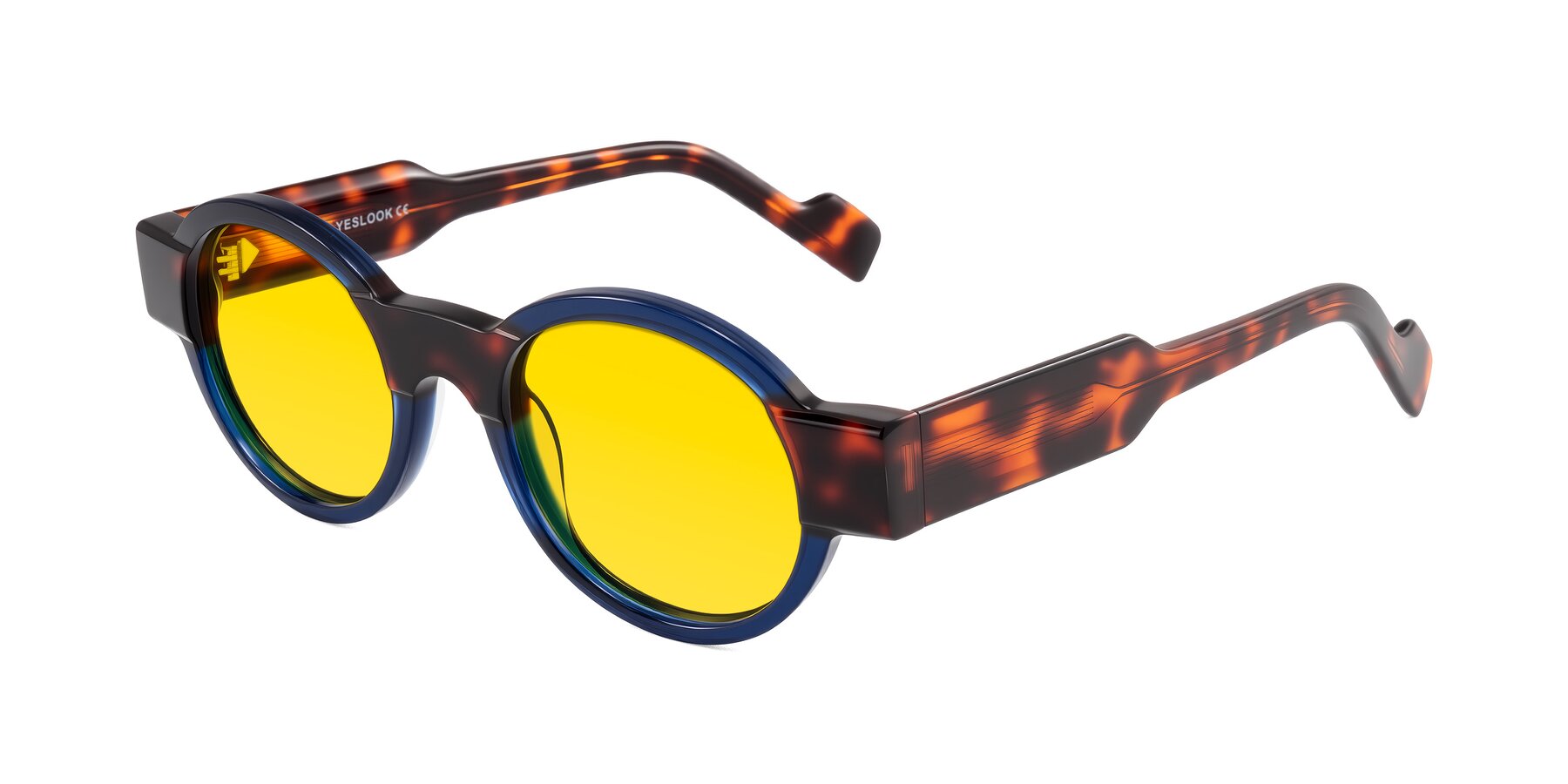 Angle of Talori in Transparent Blue/Tortoise with Yellow Tinted Lenses