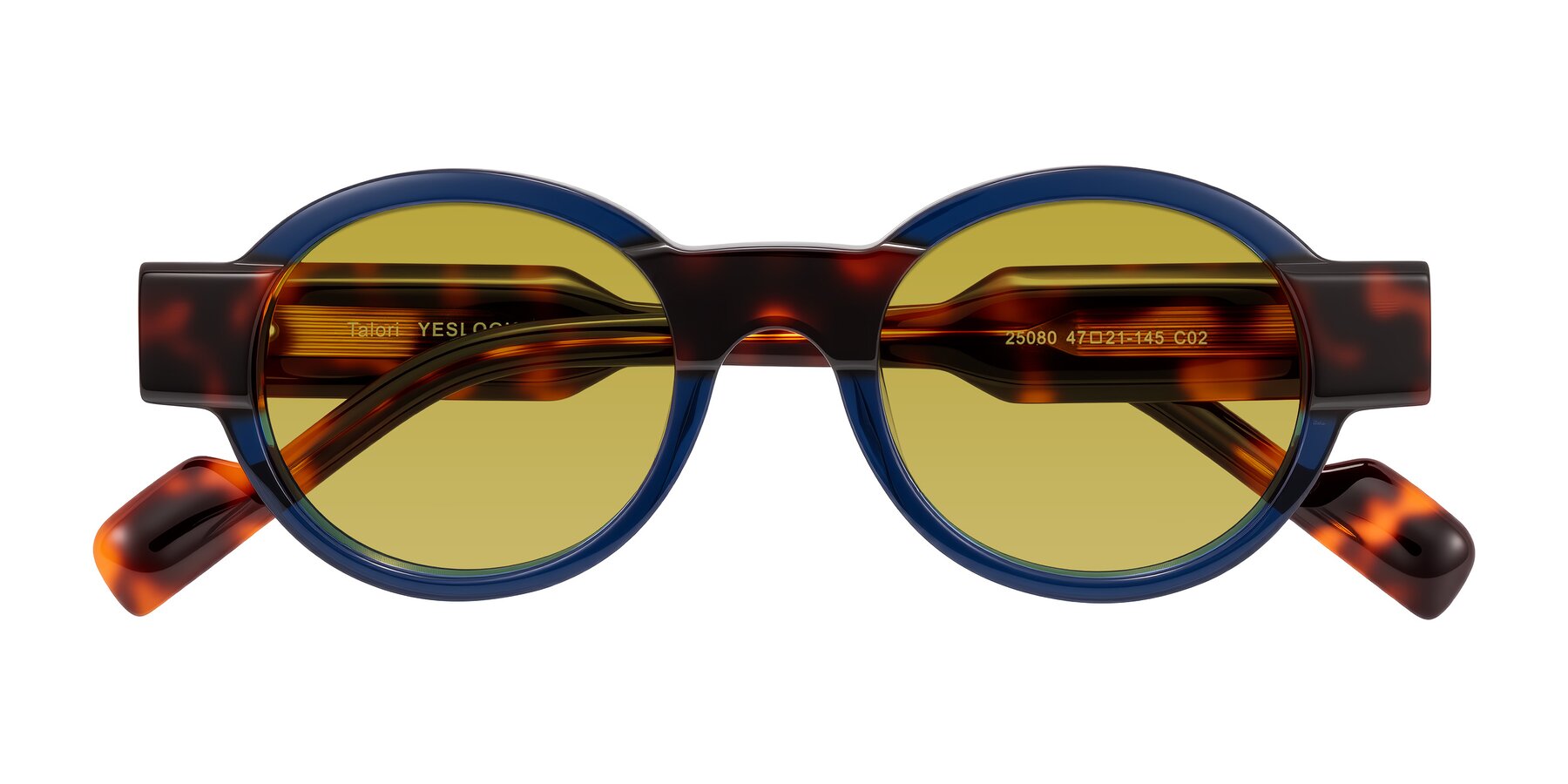 Folded Front of Talori in Transparent Blue/Tortoise with Champagne Tinted Lenses
