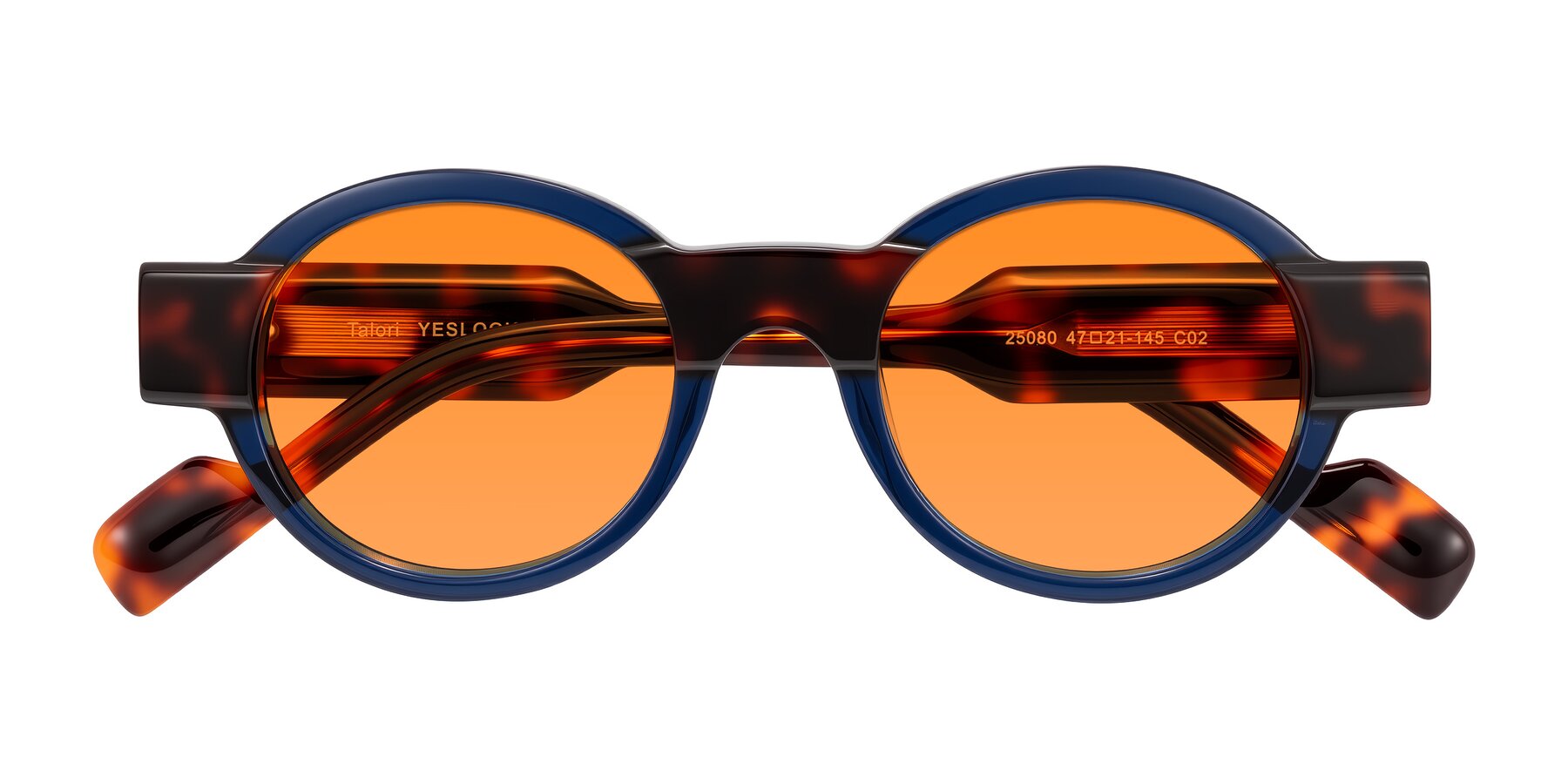 Folded Front of Talori in Transparent Blue/Tortoise with Orange Tinted Lenses