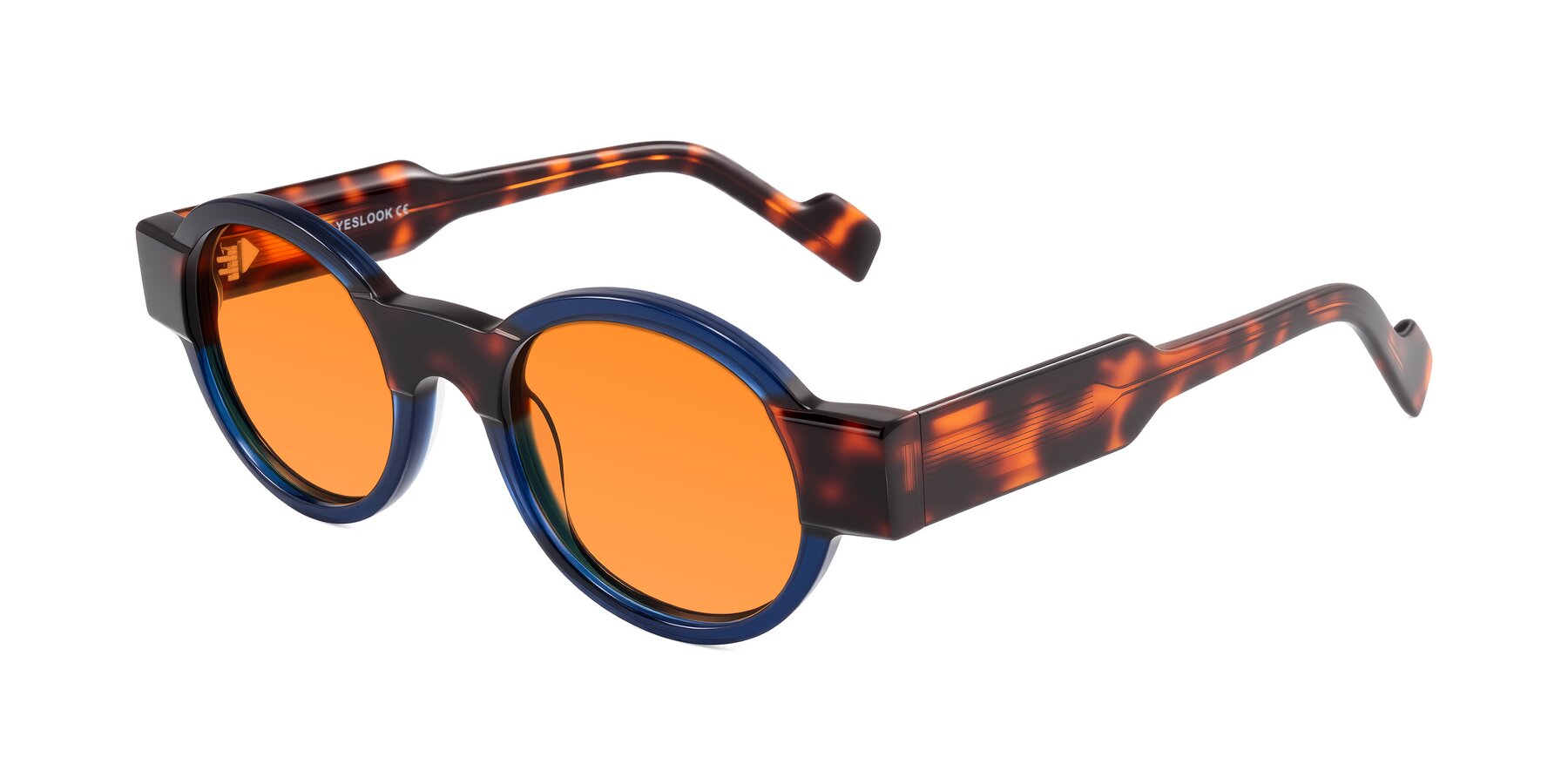 Angle of Talori in Transparent Blue/Tortoise with Orange Tinted Lenses