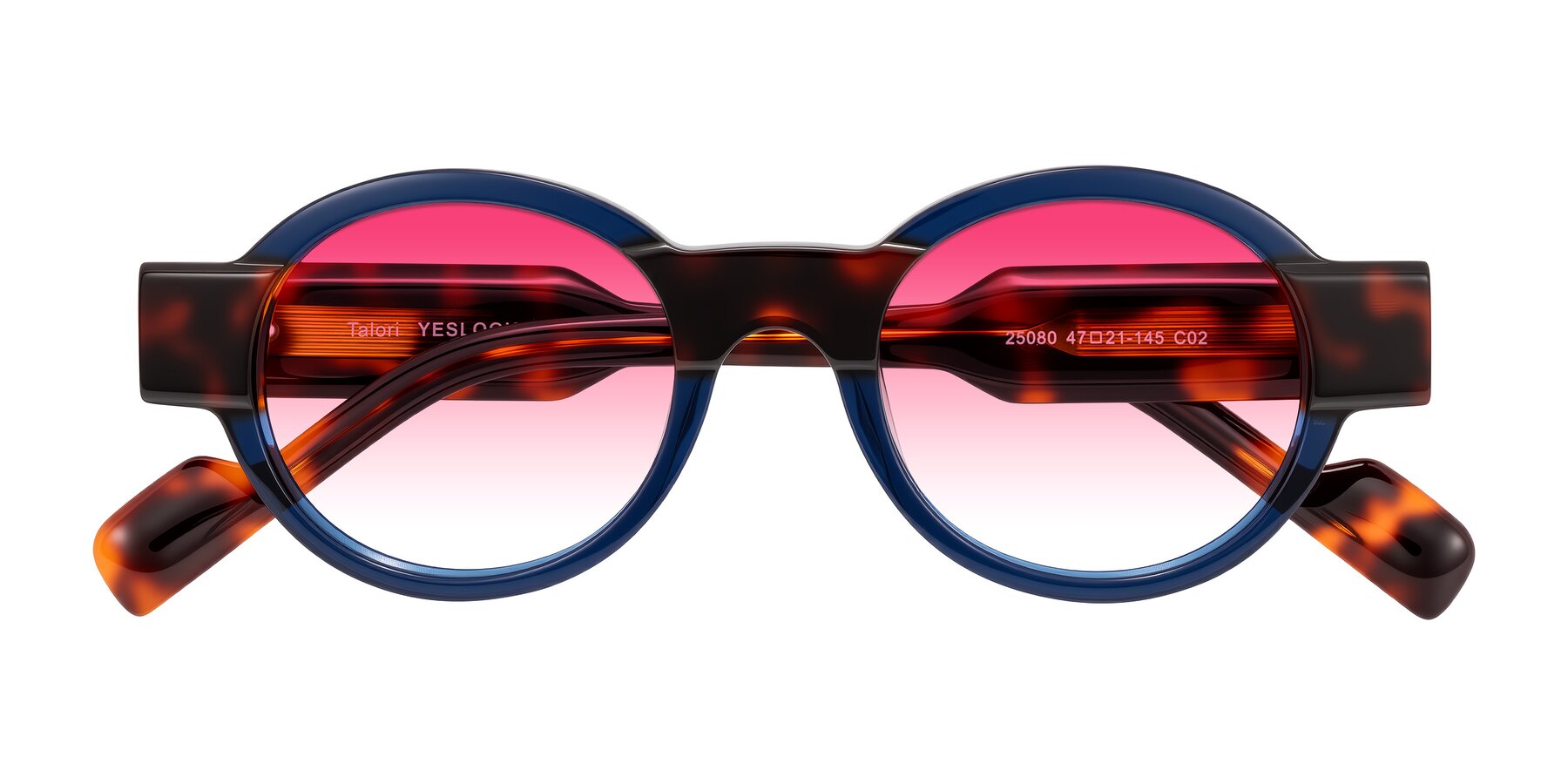 Folded Front of Talori in Transparent Blue/Tortoise with Pink Gradient Lenses