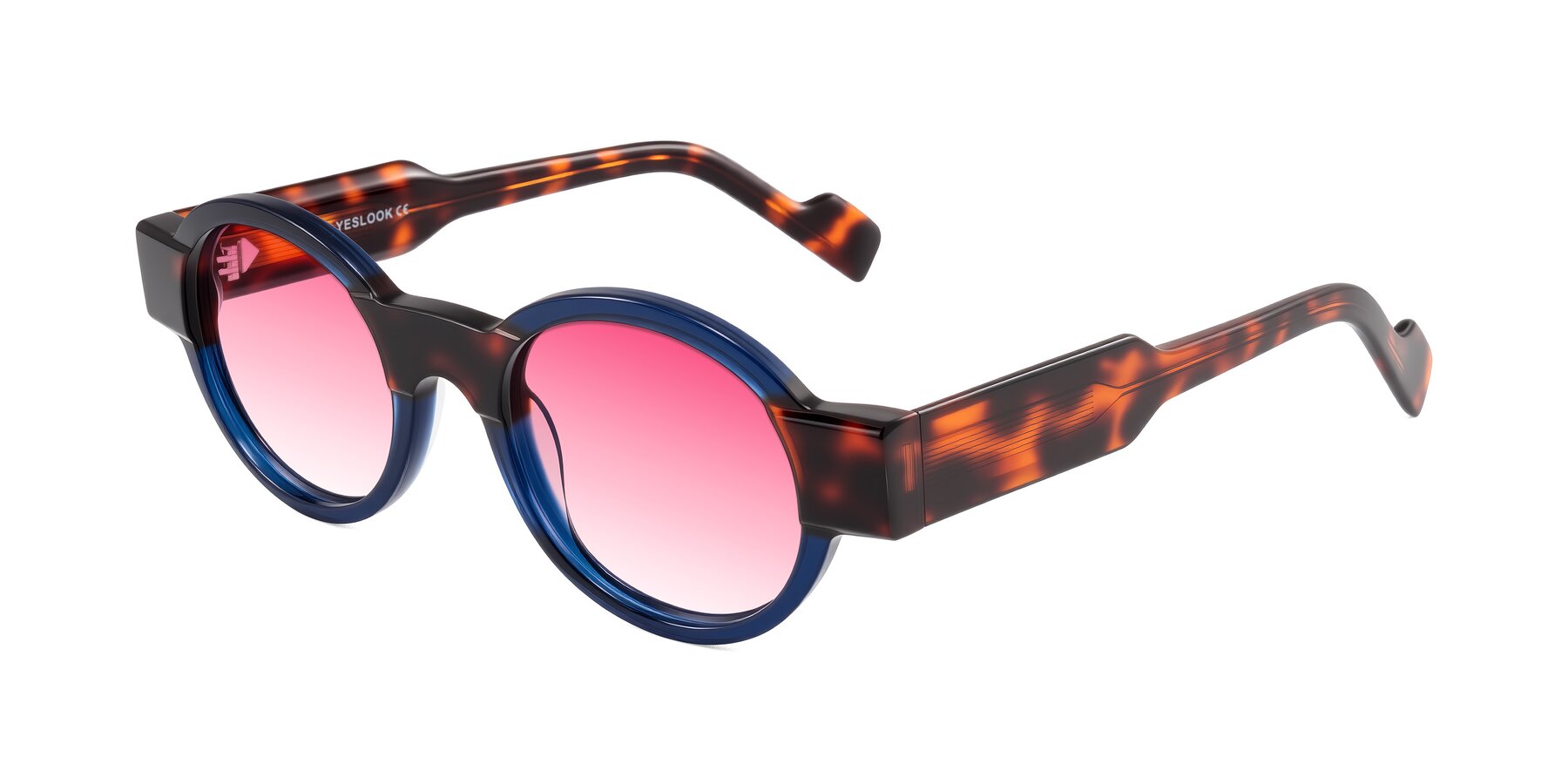 Angle of Talori in Transparent Blue/Tortoise with Pink Gradient Lenses