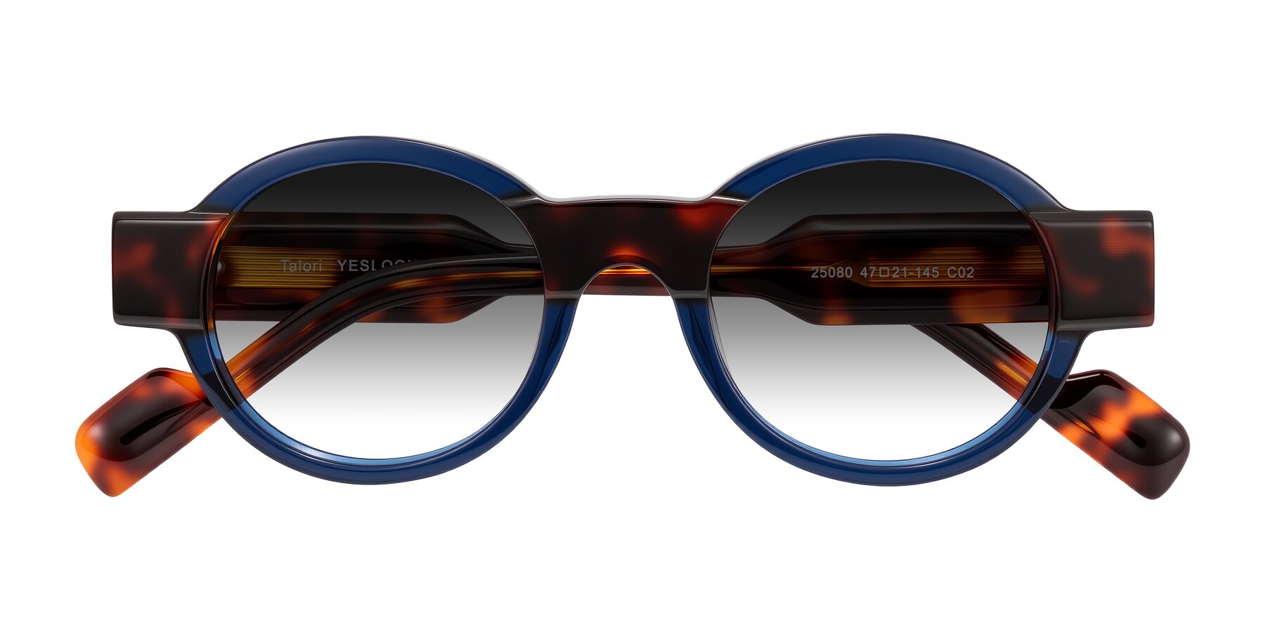 Folded Front of Talori in Transparent Blue/Tortoise with Gray Gradient Lenses