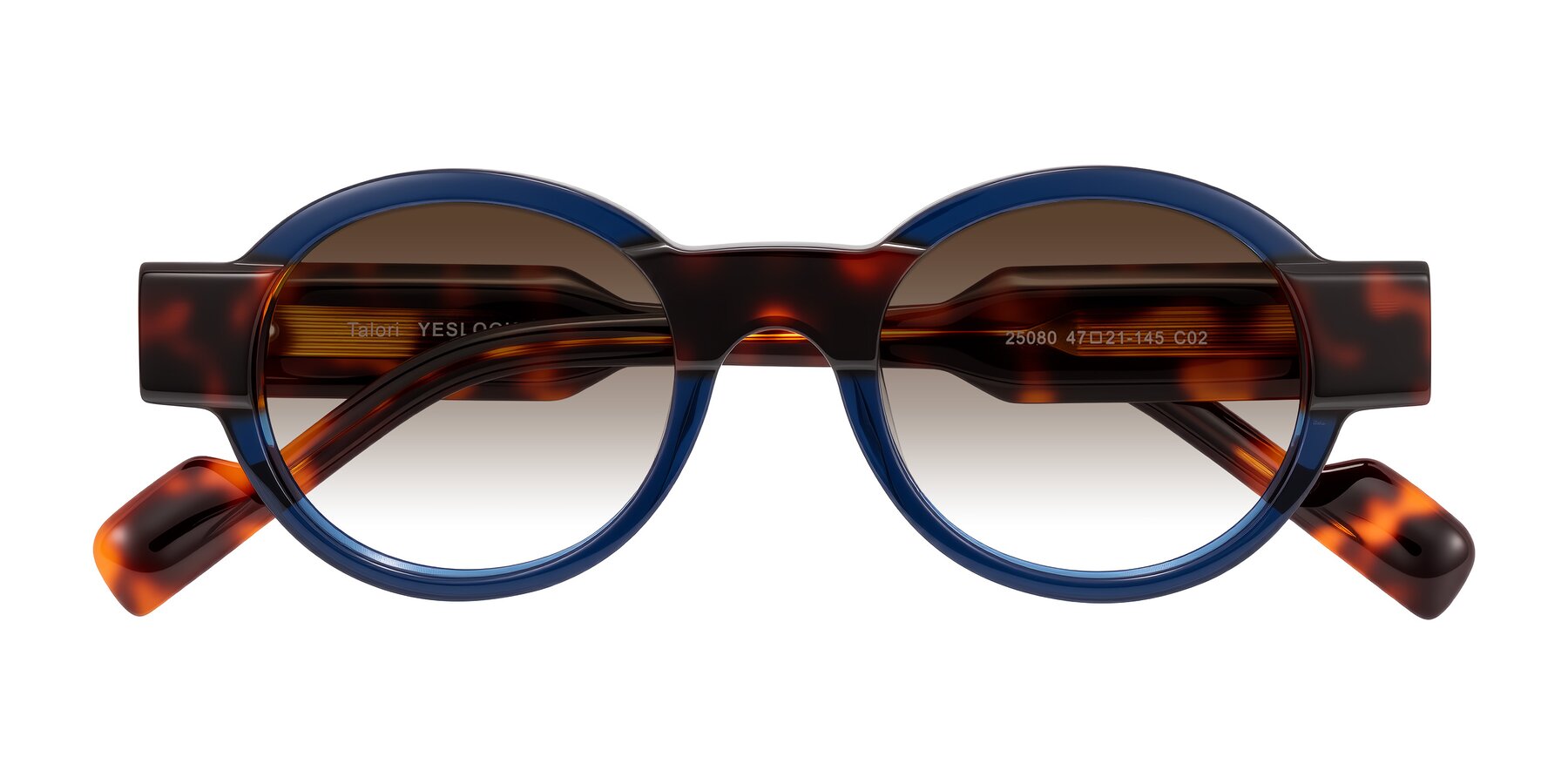 Folded Front of Talori in Transparent Blue/Tortoise with Brown Gradient Lenses