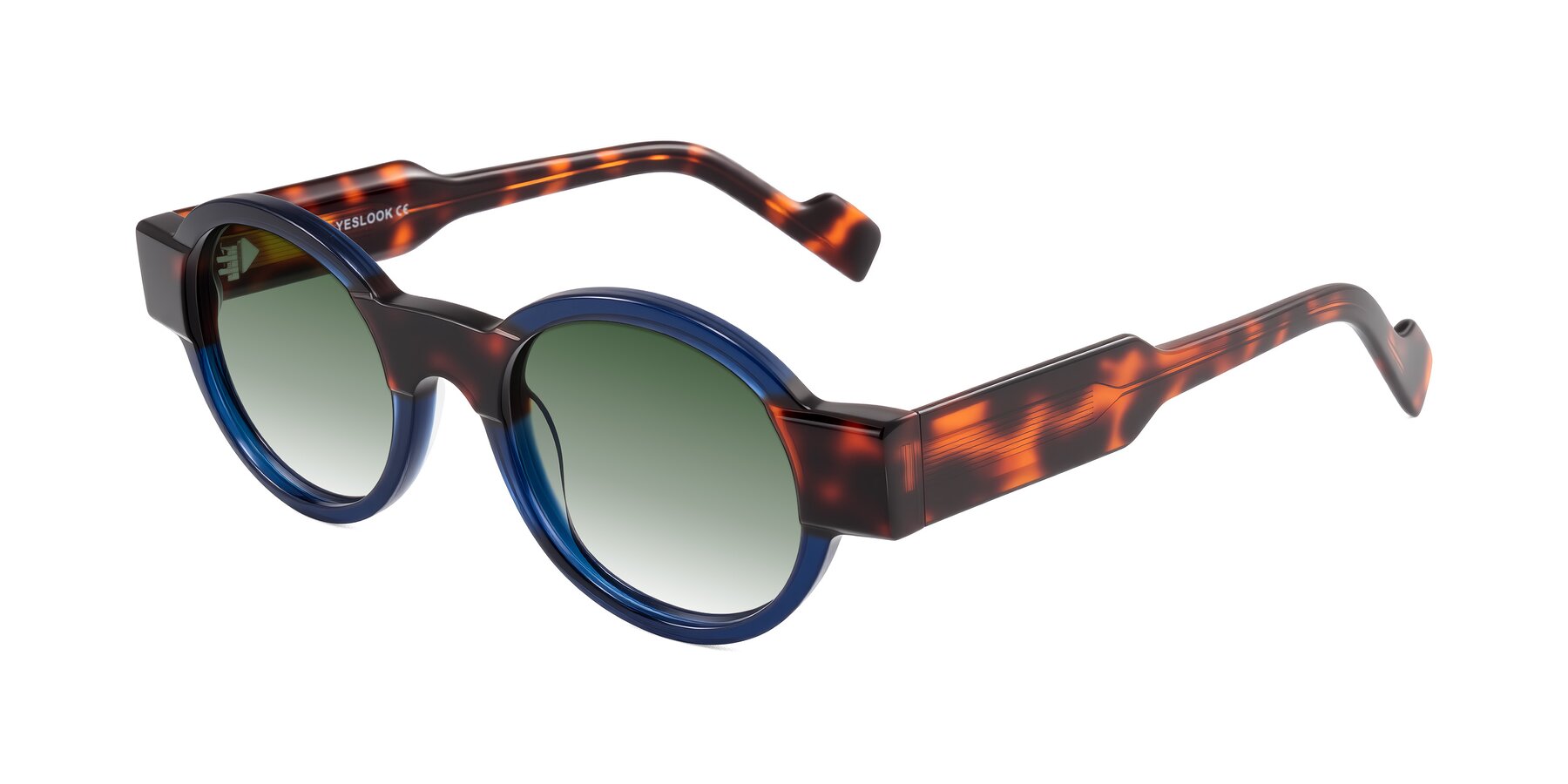 Angle of Talori in Transparent Blue/Tortoise with Green Gradient Lenses