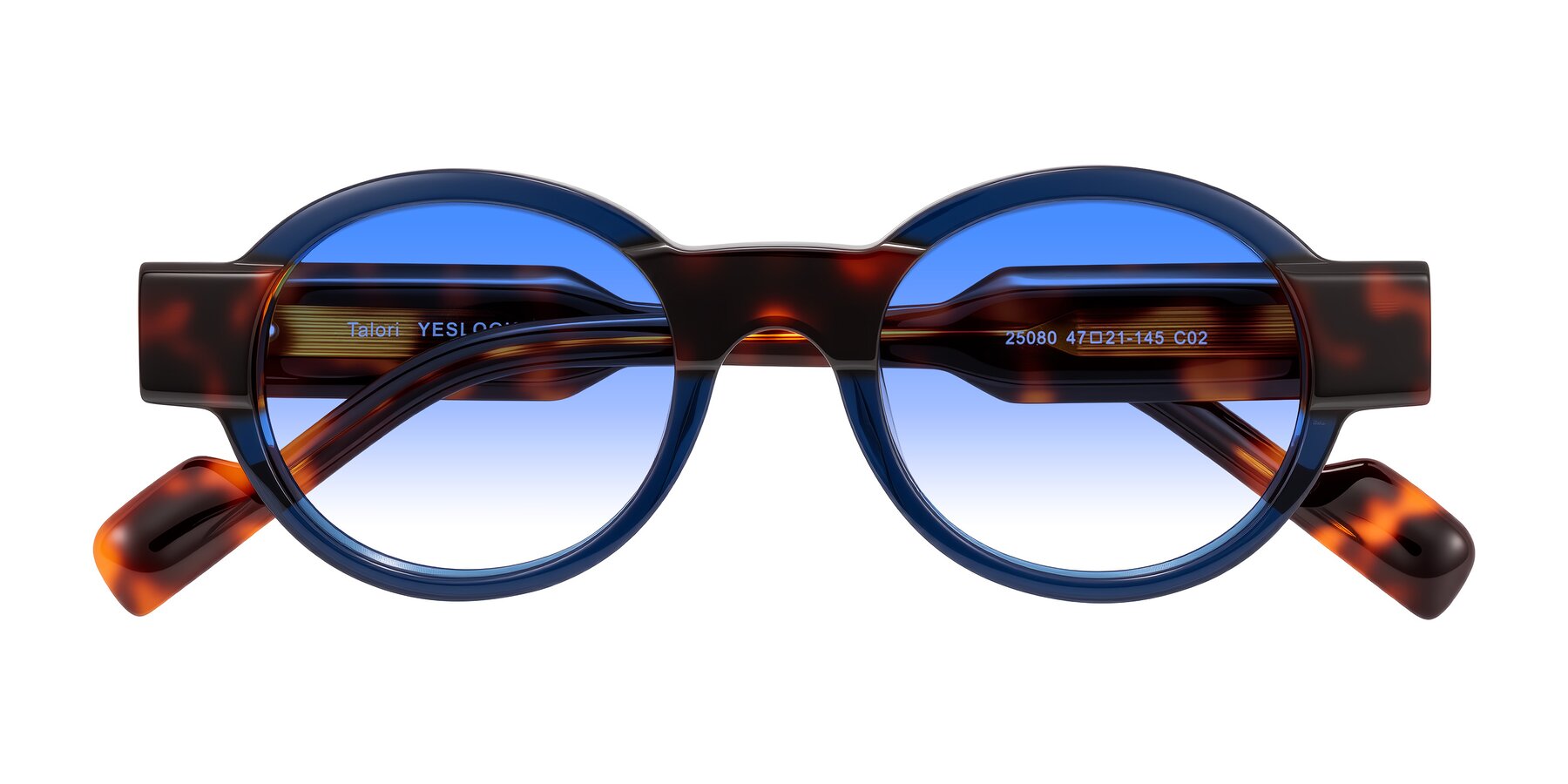 Folded Front of Talori in Transparent Blue/Tortoise with Blue Gradient Lenses