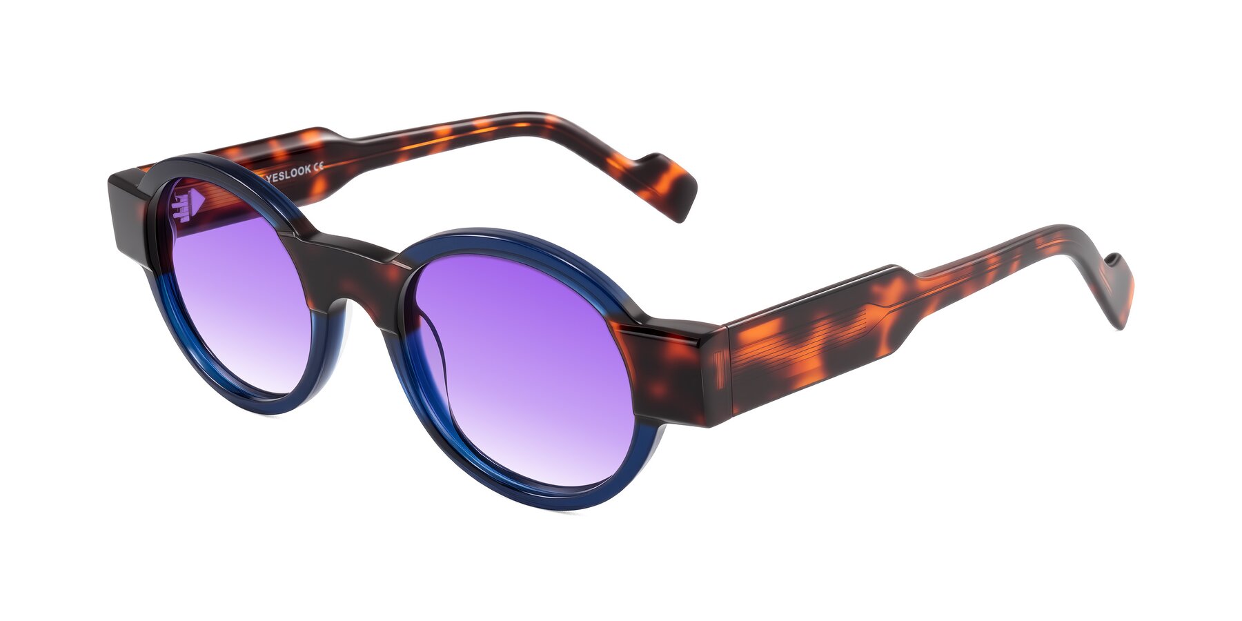 Angle of Talori in Transparent Blue/Tortoise with Purple Gradient Lenses