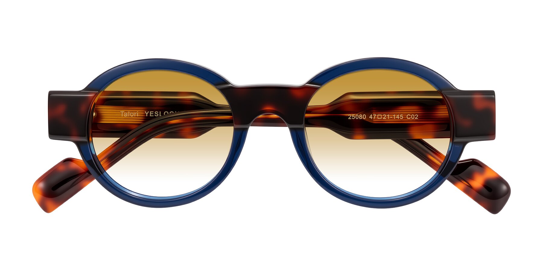 Folded Front of Talori in Transparent Blue/Tortoise with Champagne Gradient Lenses