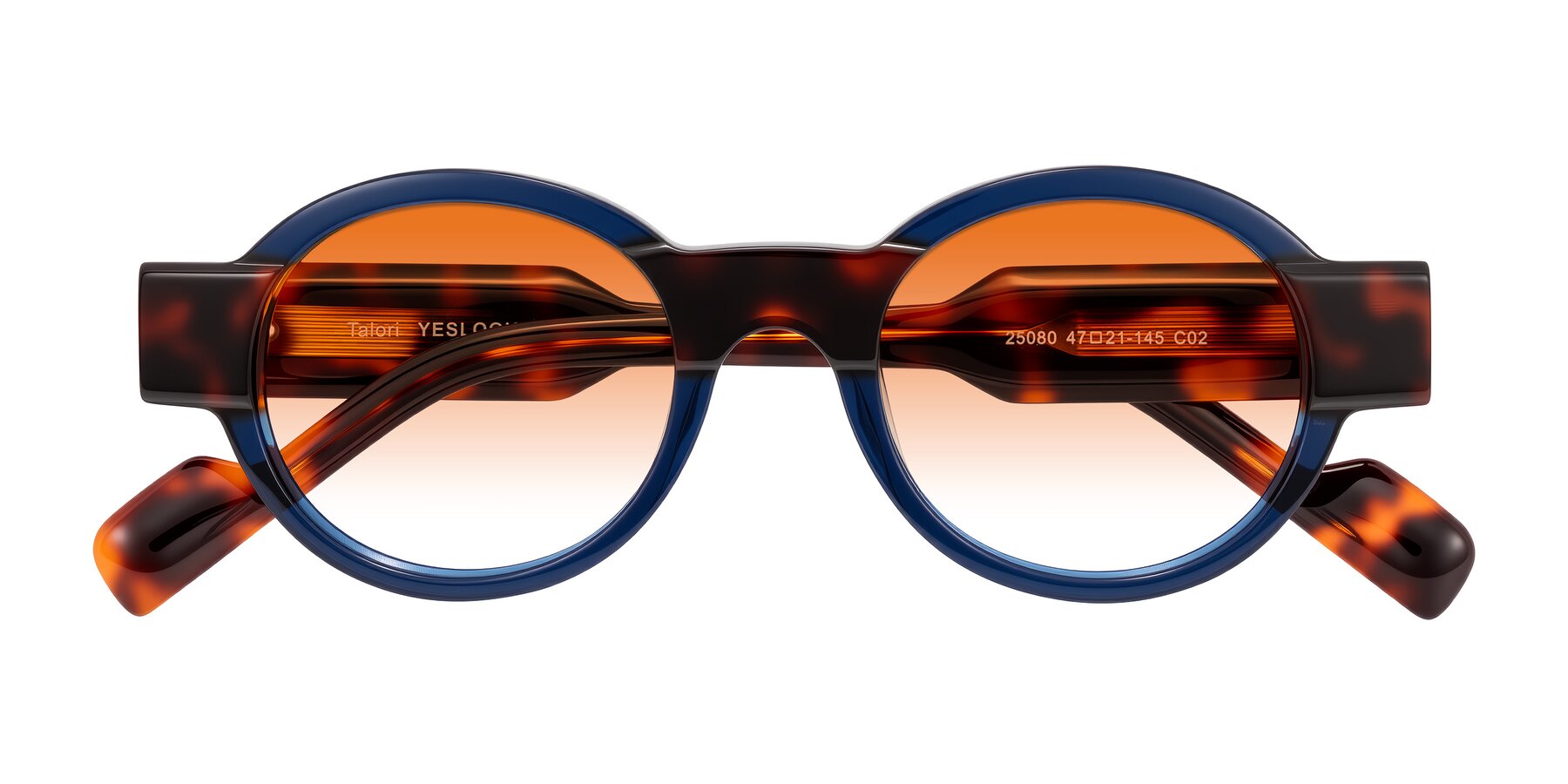 Folded Front of Talori in Transparent Blue/Tortoise with Orange Gradient Lenses
