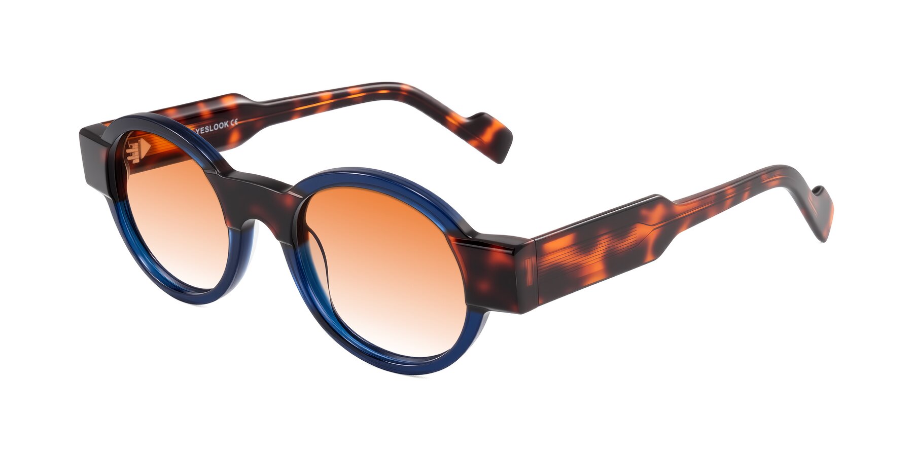 Angle of Talori in Transparent Blue/Tortoise with Orange Gradient Lenses