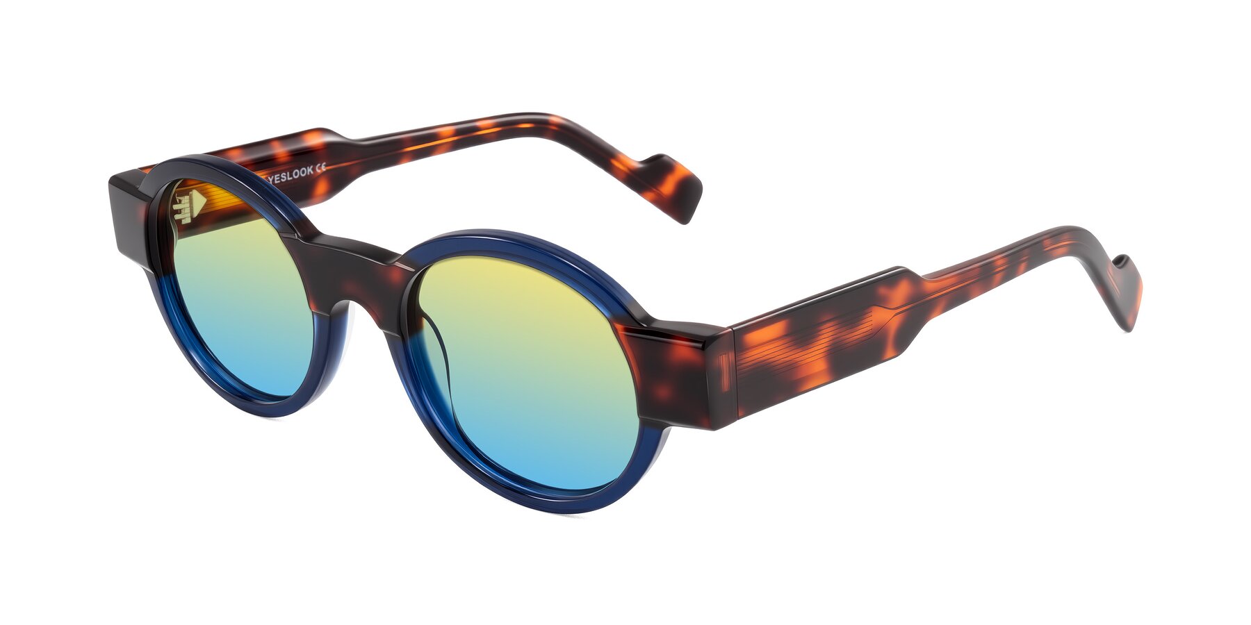Angle of Talori in Transparent Blue/Tortoise with Yellow / Blue Gradient Lenses