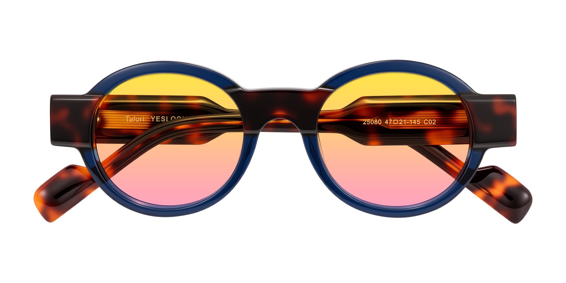 Folded Front of Talori in Transparent Blue/Tortoise with Yellow / Pink Gradient Lenses