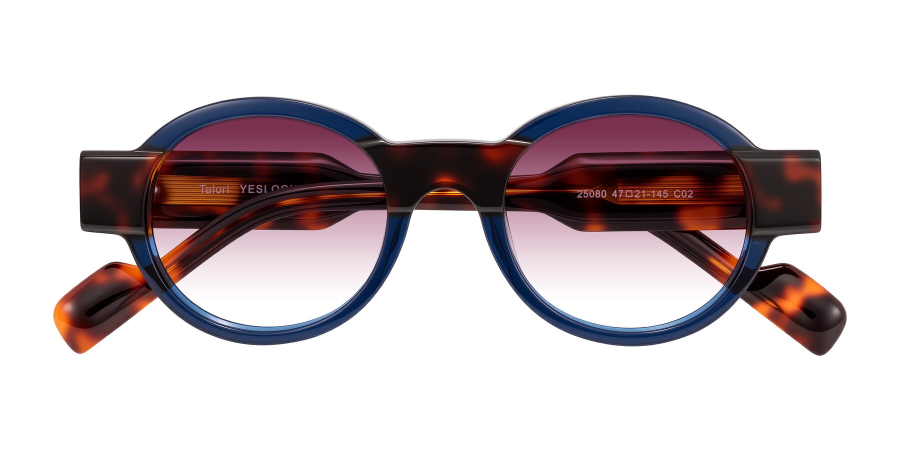 Folded Front of Talori in Transparent Blue/Tortoise with Wine Gradient Lenses