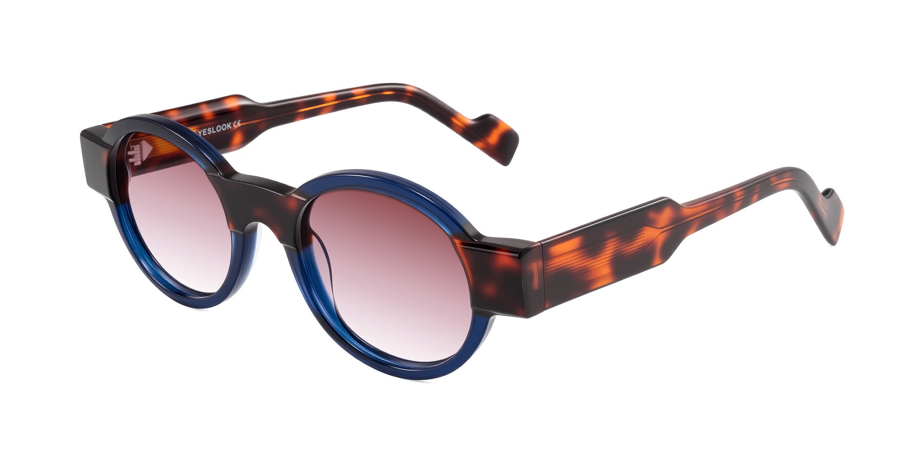 Angle of Talori in Transparent Blue/Tortoise with Garnet Gradient Lenses