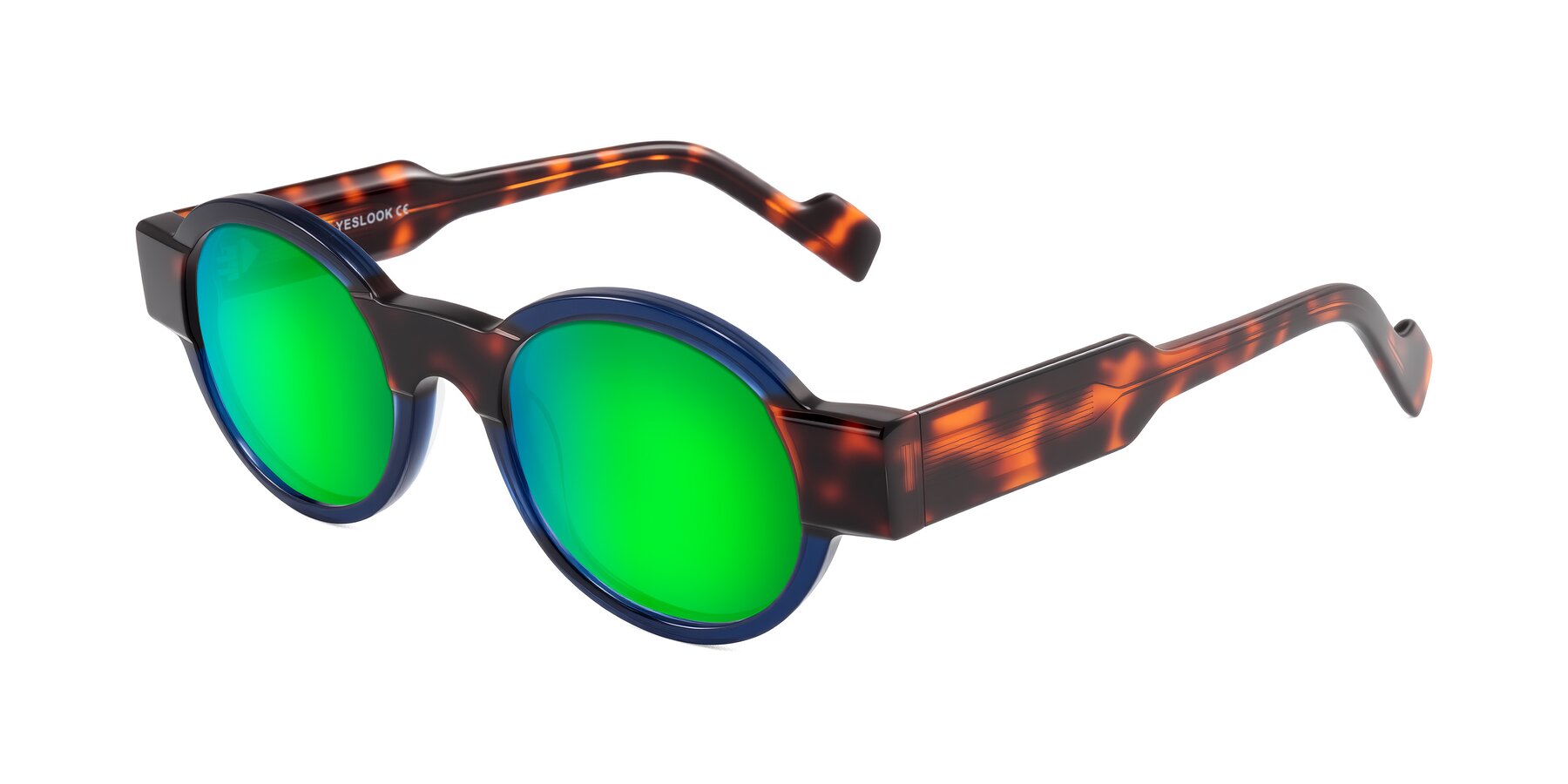 Angle of Talori in Transparent Blue/Tortoise with Green Mirrored Lenses