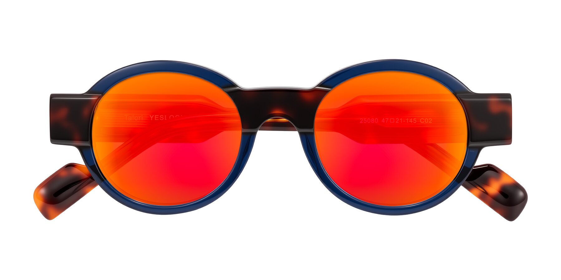 Folded Front of Talori in Transparent Blue/Tortoise with Red Gold Mirrored Lenses