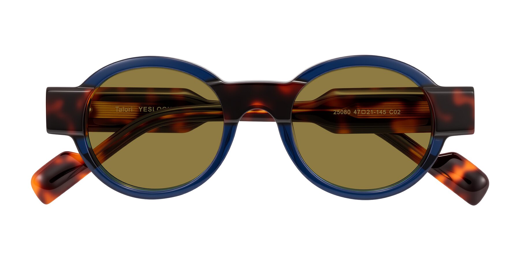 Folded Front of Talori in Transparent Blue/Tortoise with Brown Polarized Lenses
