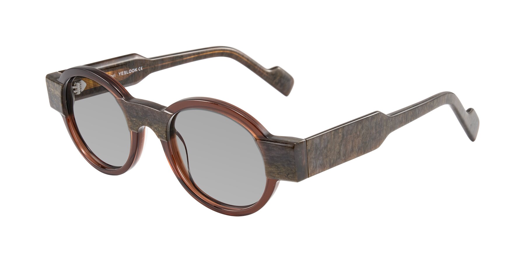 Angle of Talori in Cola Brown/Marble with Light Gray Tinted Lenses