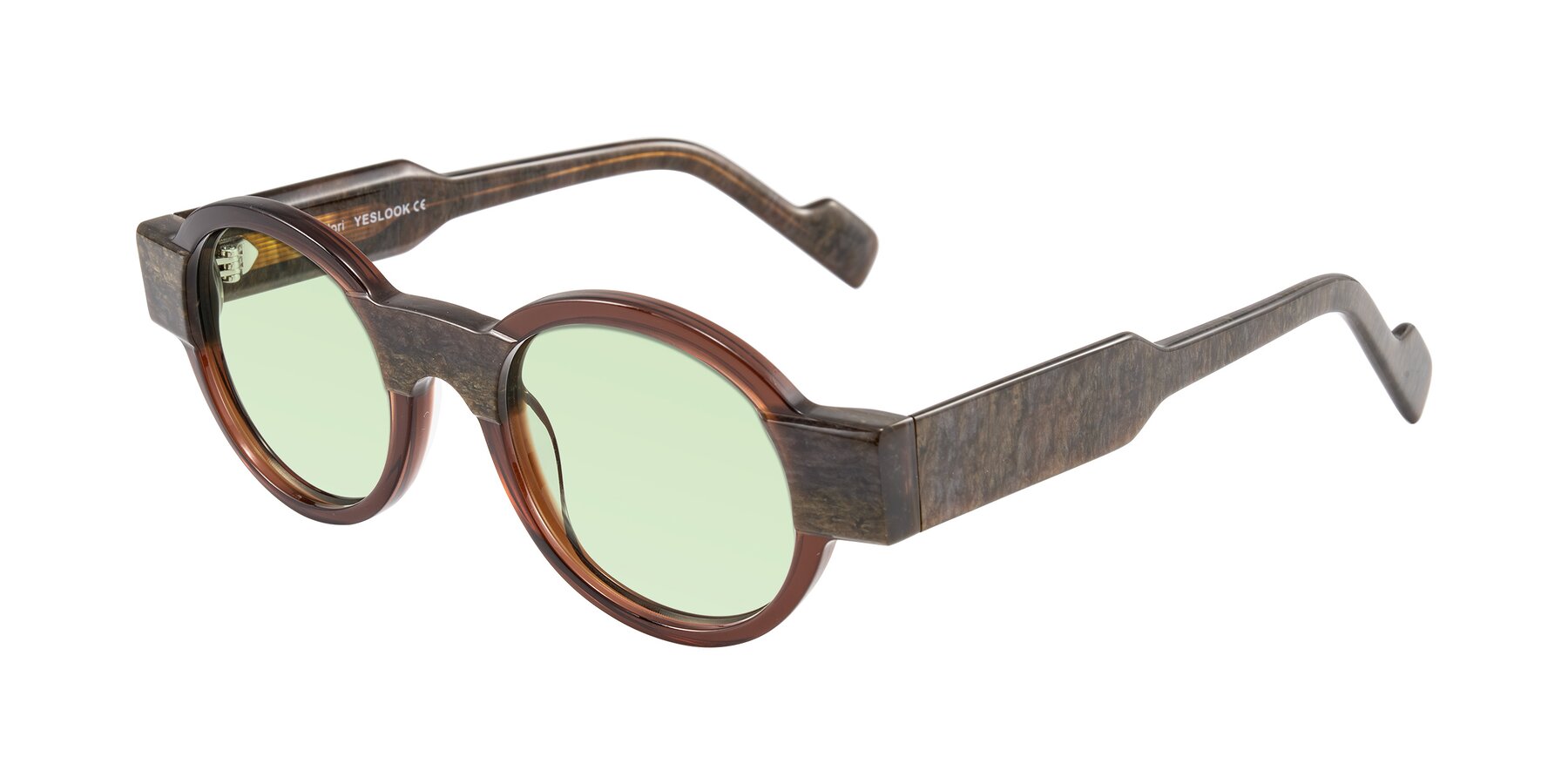 Angle of Talori in Cola Brown/Marble with Light Green Tinted Lenses