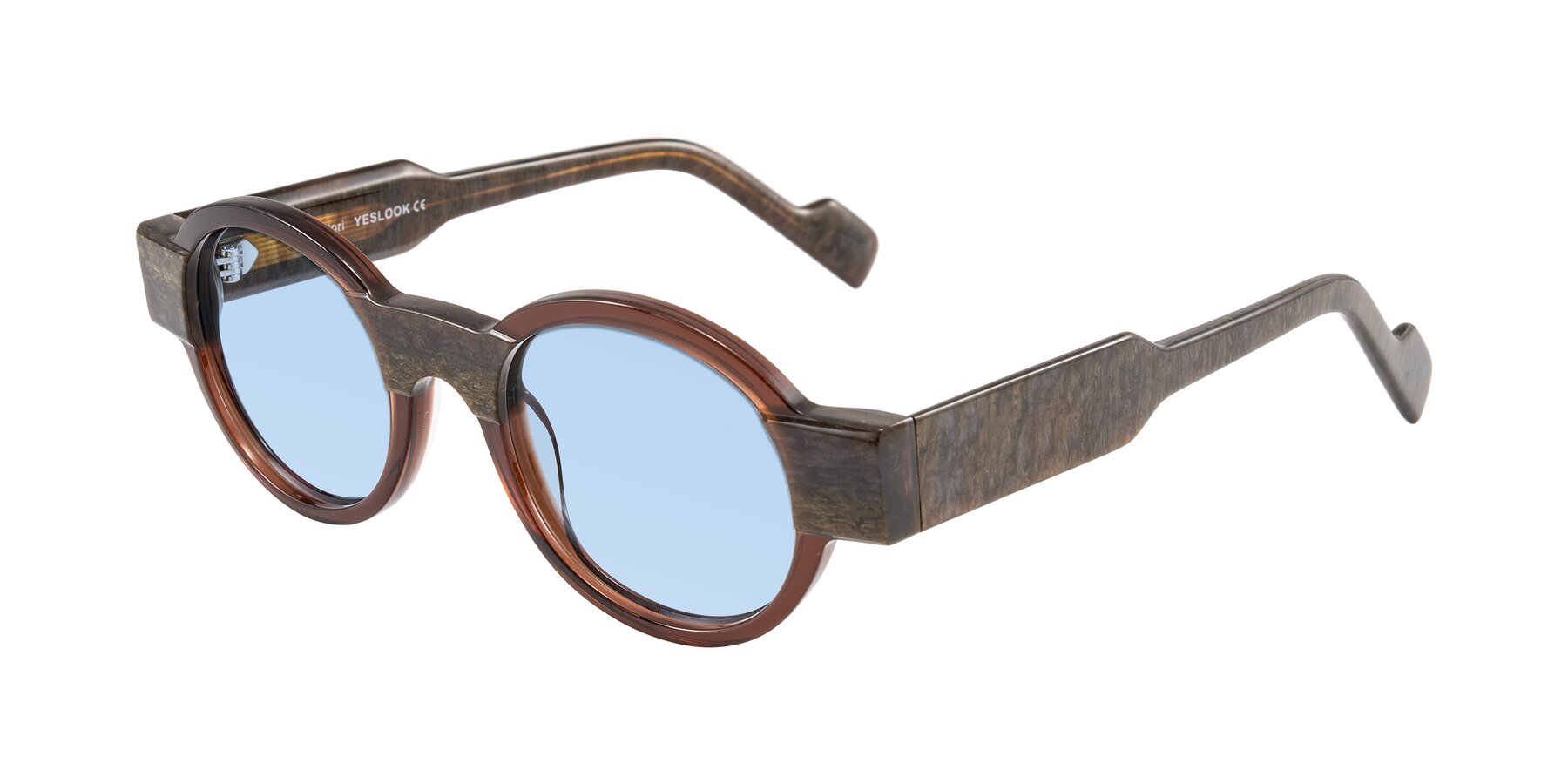 Angle of Talori in Cola Brown/Marble with Light Blue Tinted Lenses