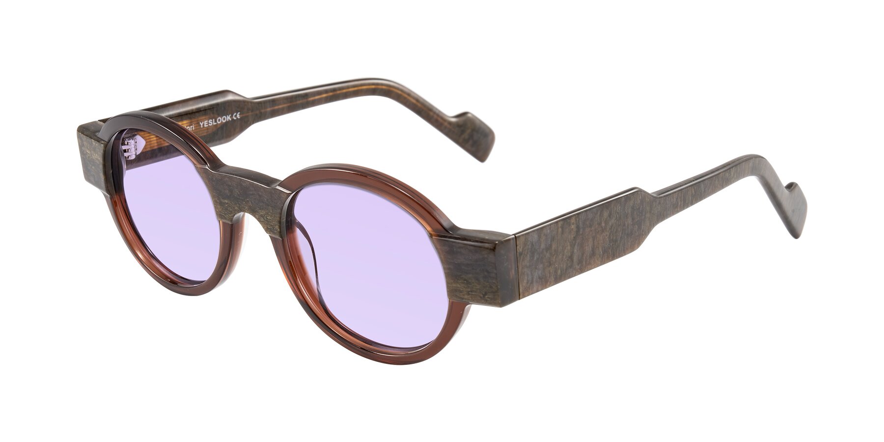 Angle of Talori in Cola Brown/Marble with Light Purple Tinted Lenses
