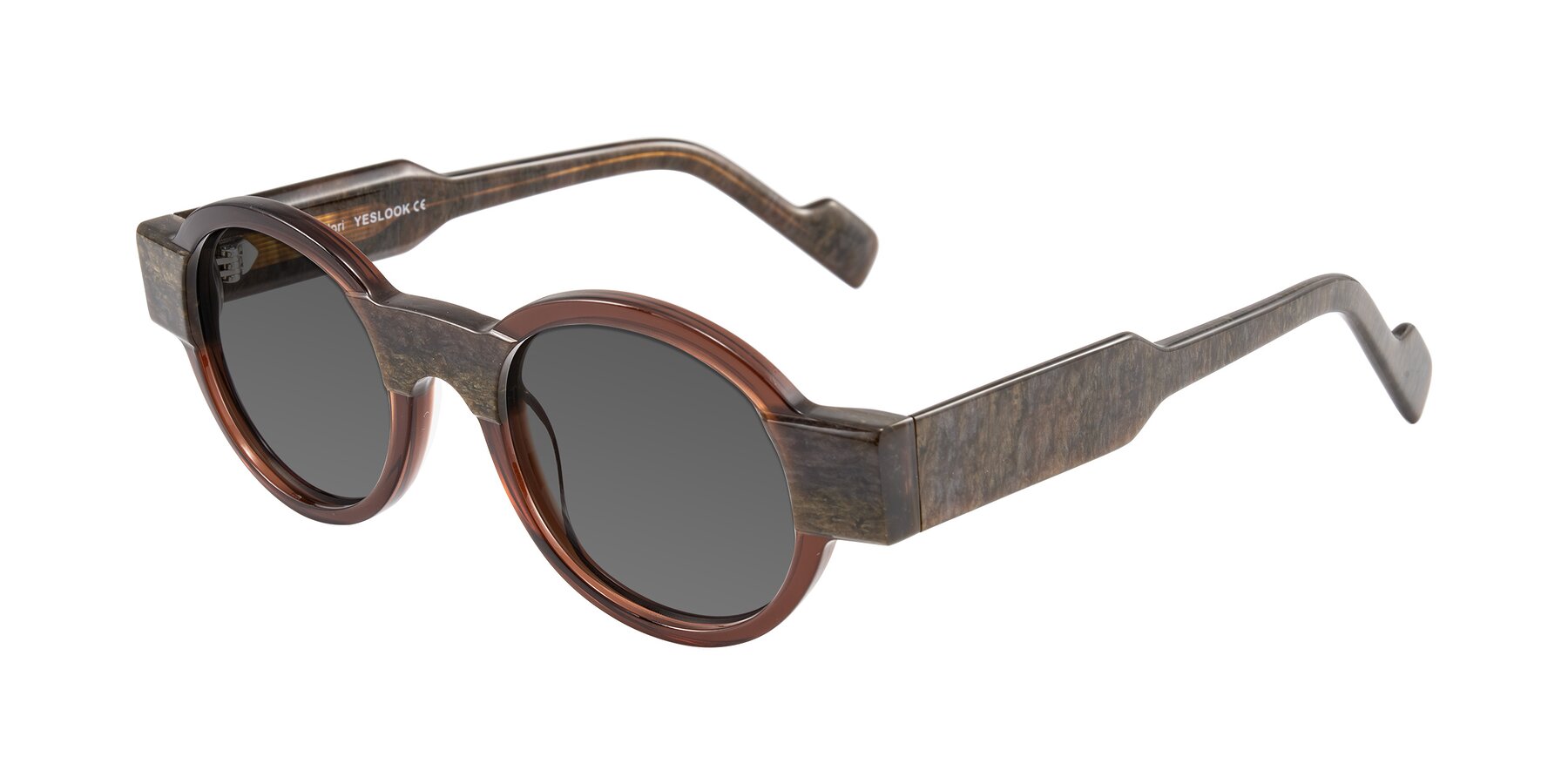 Angle of Talori in Cola Brown/Marble with Medium Gray Tinted Lenses