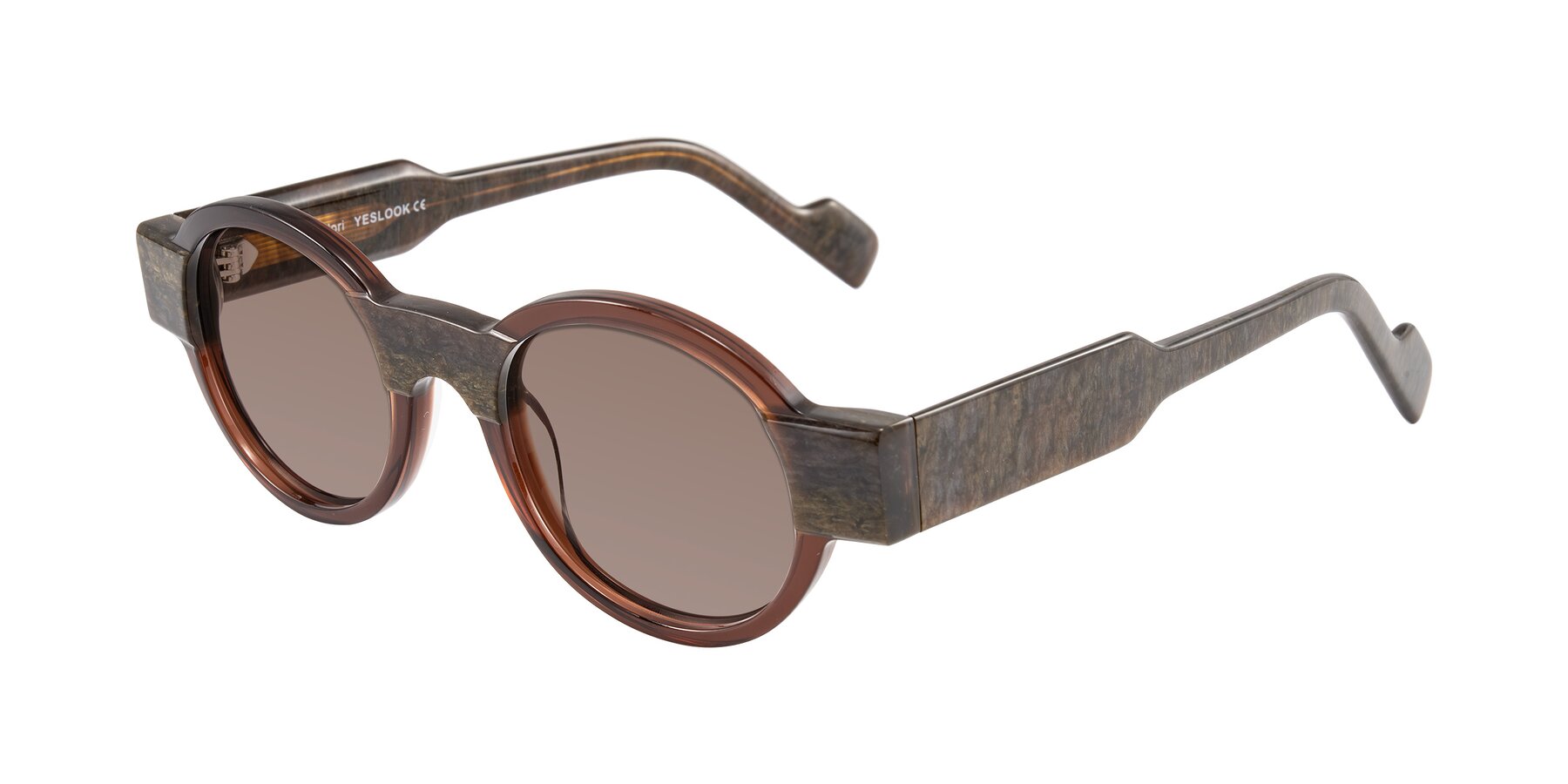 Angle of Talori in Cola Brown/Marble with Medium Brown Tinted Lenses
